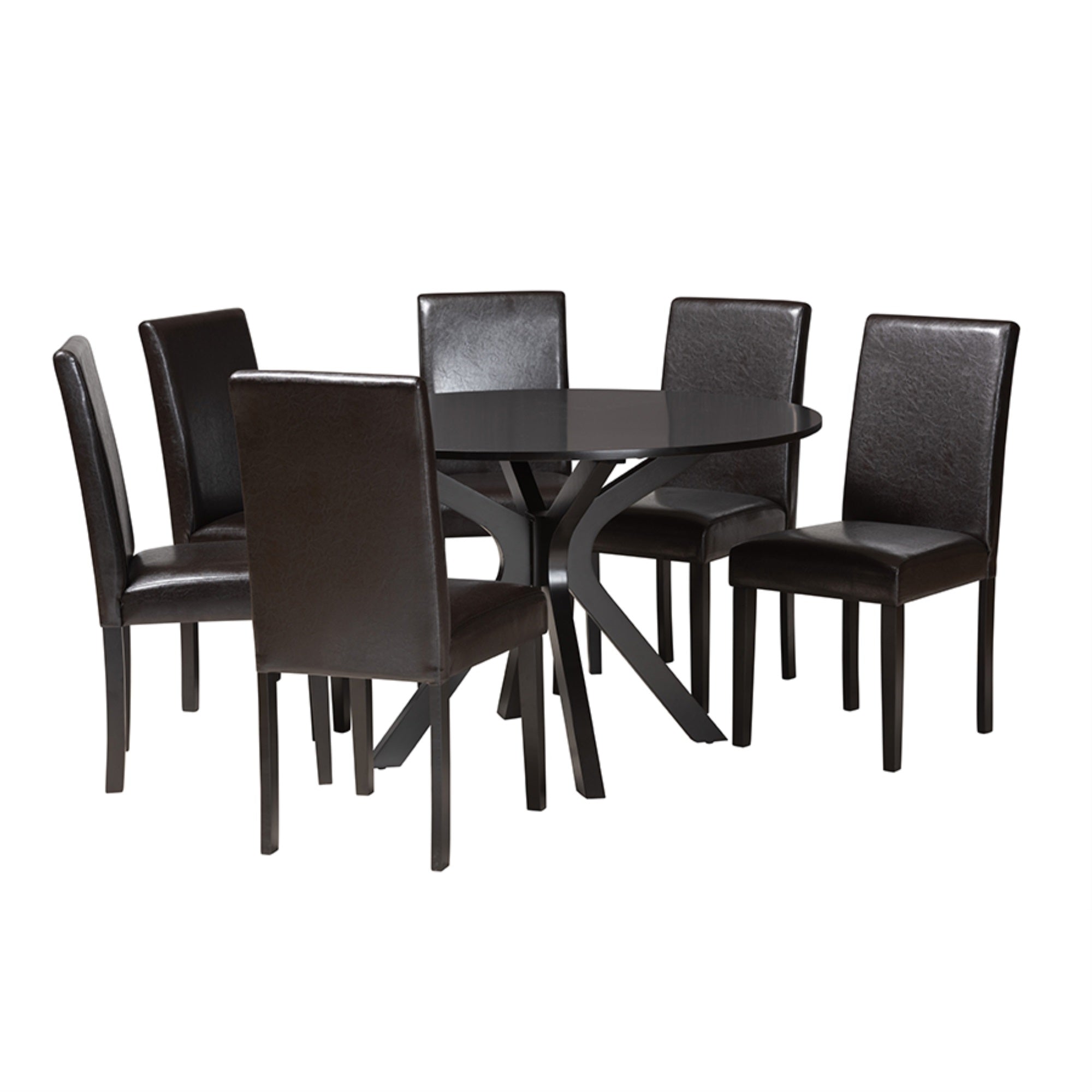 Baxton Studio Asli Modern Espresso Brown Faux Leather and Wood 7-Piece Dining Set