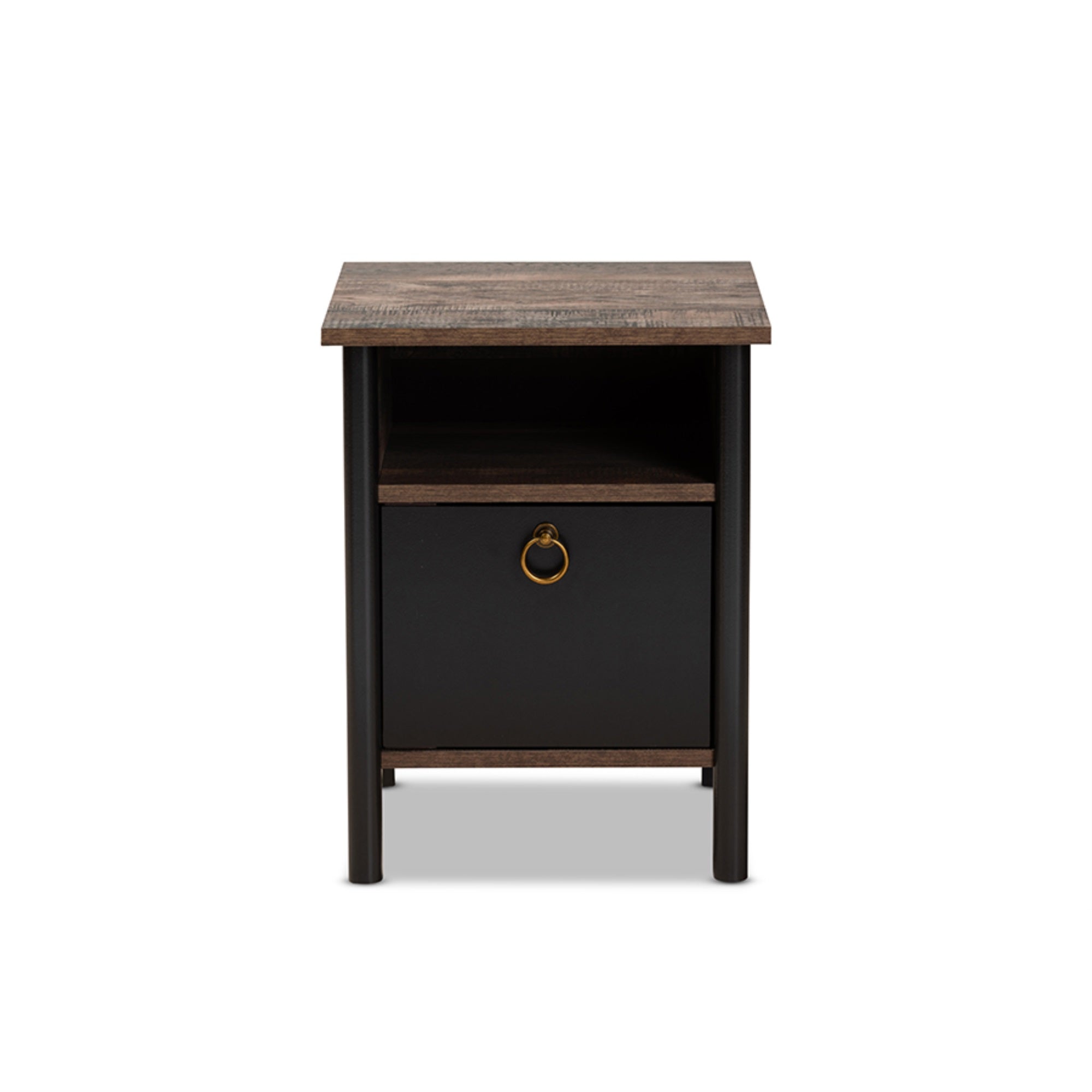 Baxton Studio Vaughan Modern And Contemporary Two-Tone Rustic Brown And Black Finished Wood Nightstand
