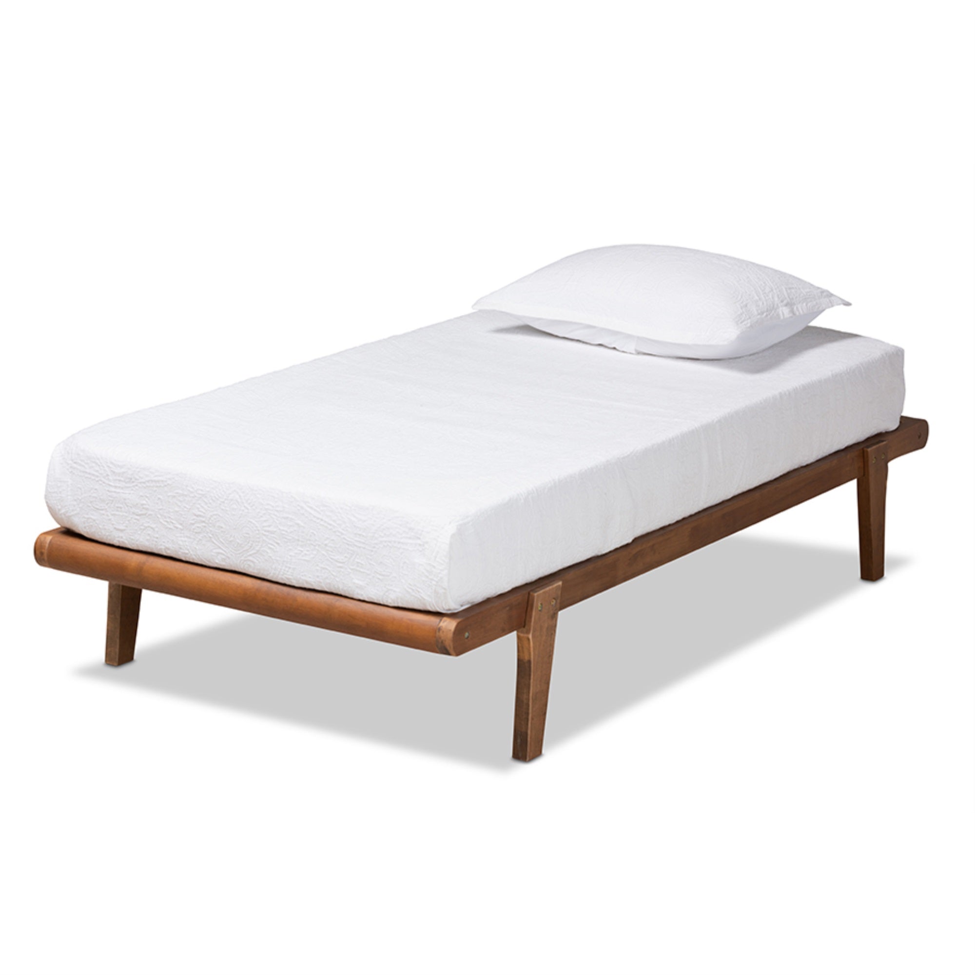 Baxton Studio Kaia Mid-Century Modern Walnut Brown Finished Wood Twin Size Platform Bed Frame