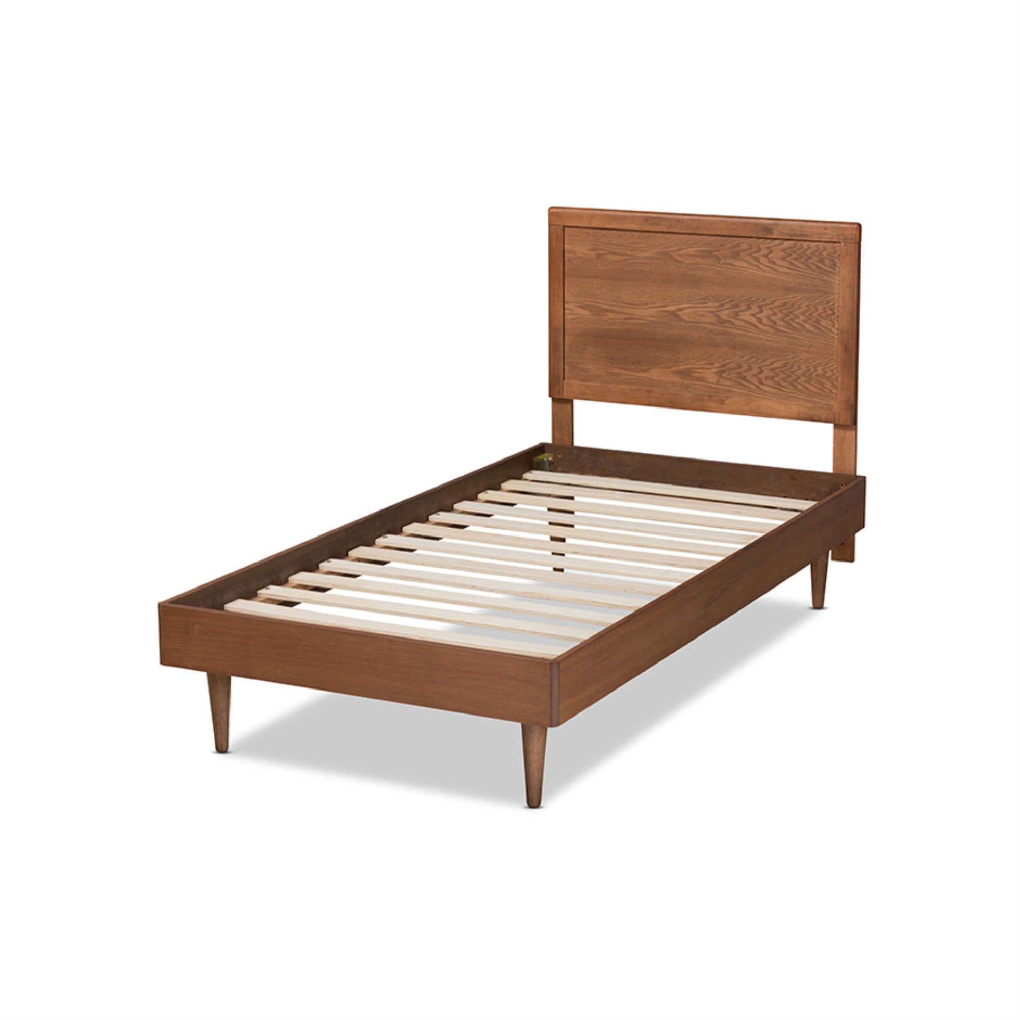 Baxton Studio Hiro Mid-Century Modern Walnut Brown Finished Wood Twin Size Platform Bed