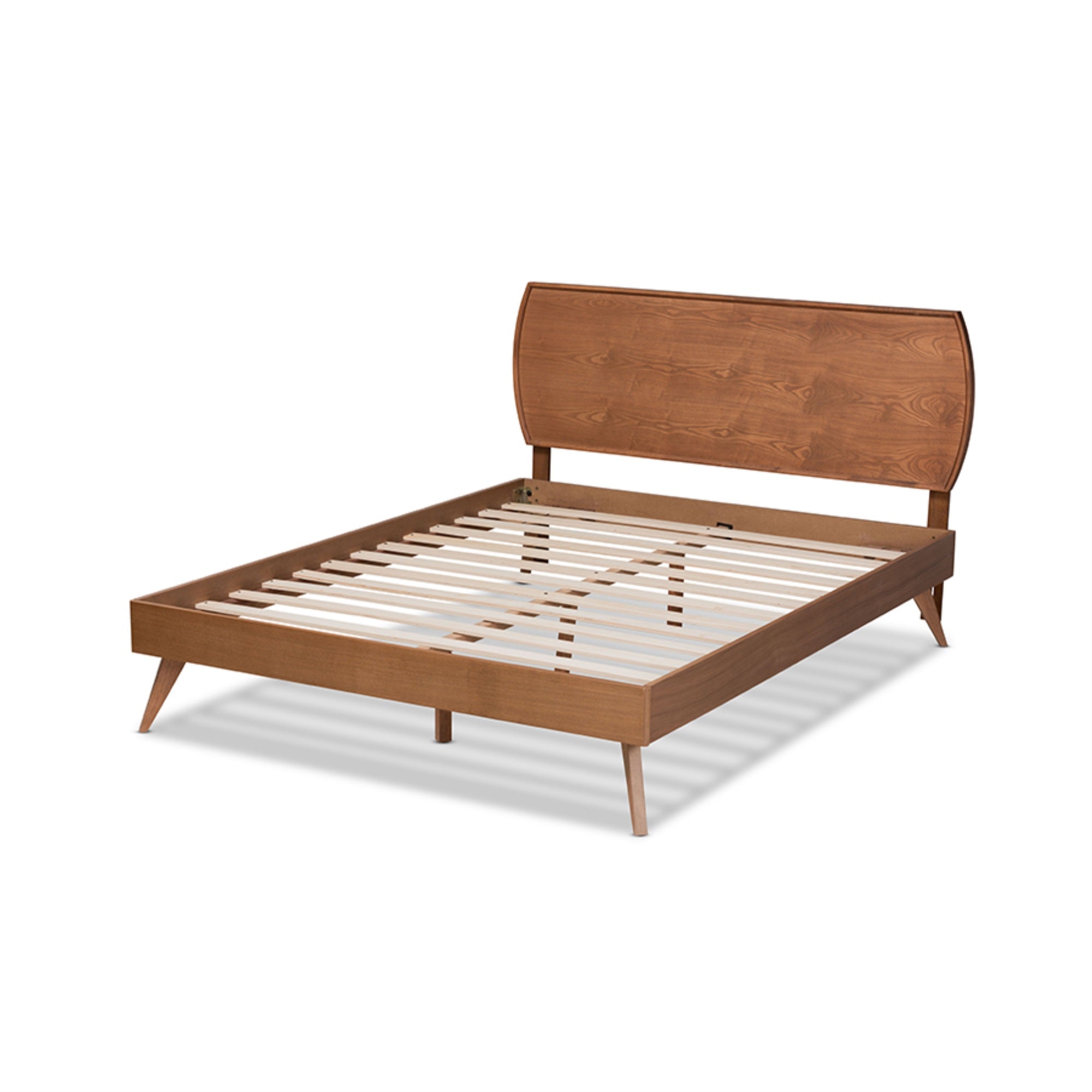 Baxton Studio Aimi Mid-Century Modern Walnut Brown Finished Wood King Size Platform Bed