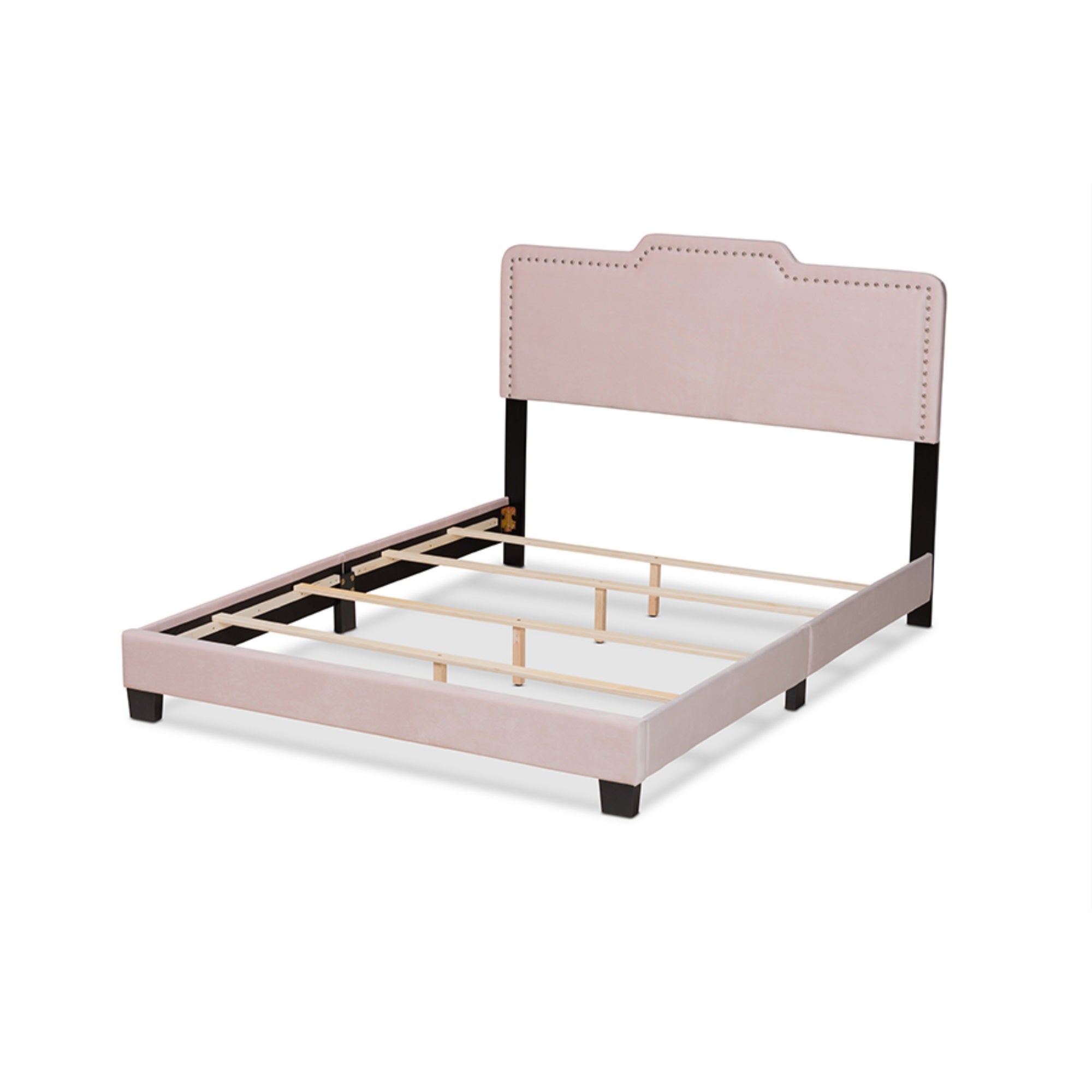 Baxton Studio Benjen Modern And Contemporary Glam Light Pink Velvet Fabric Upholstered Queen Size Panel Bed