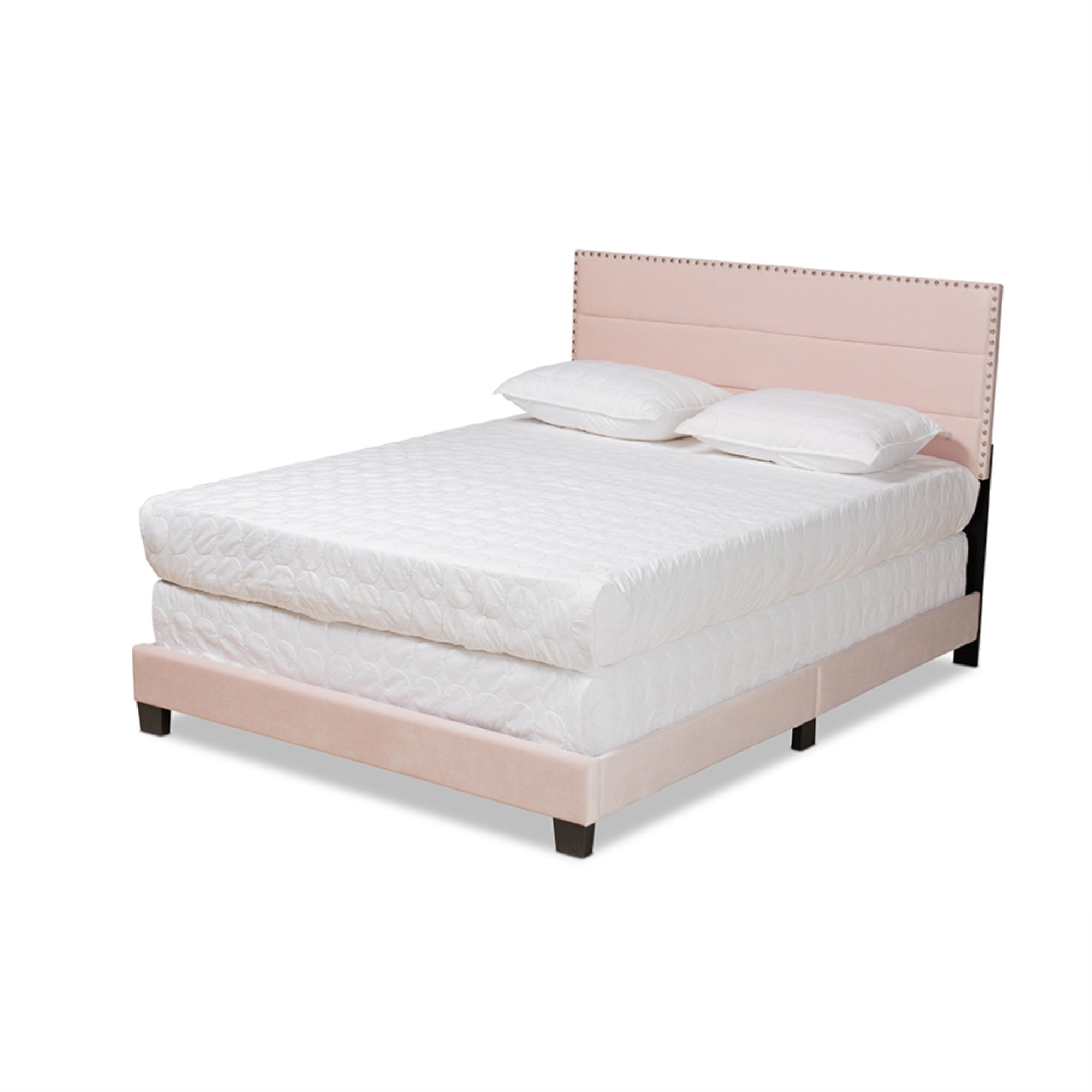 Baxton Studio Tamira Modern and Contemporary Glam Light Pink Velvet Fabric Upholstered Full Size Panel Bed