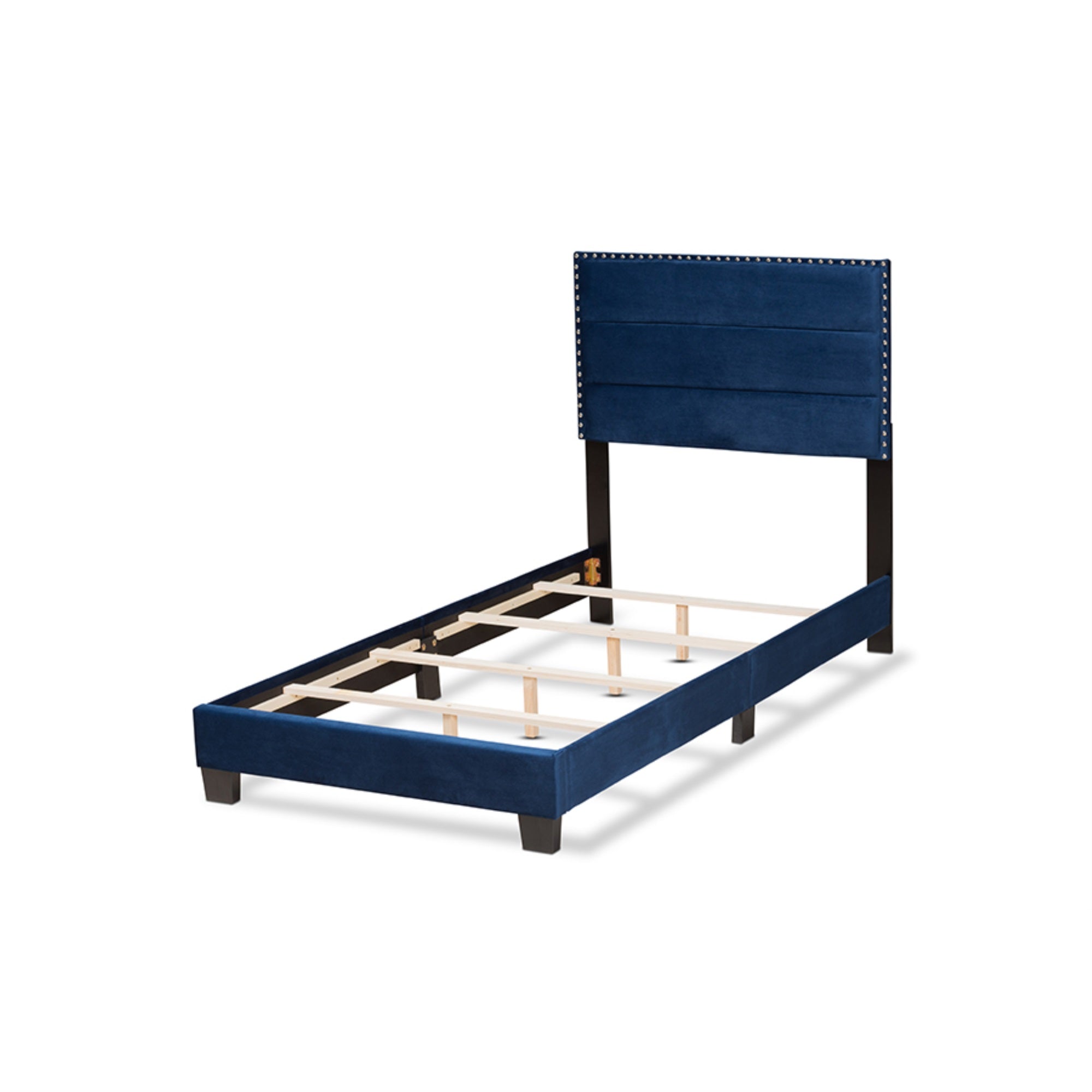 Baxton Studio Tamira Modern And Contemporary Glam Navy Blue Velvet Fabric Upholstered Twin Size Panel Bed