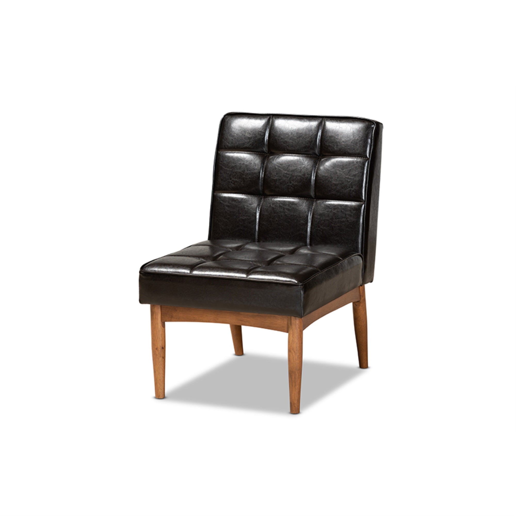 Baxton Studio Sanford Mid-Century Modern Dark Brown Faux Leather Upholstered and Walnut Brown Finished Wood Dining Chair