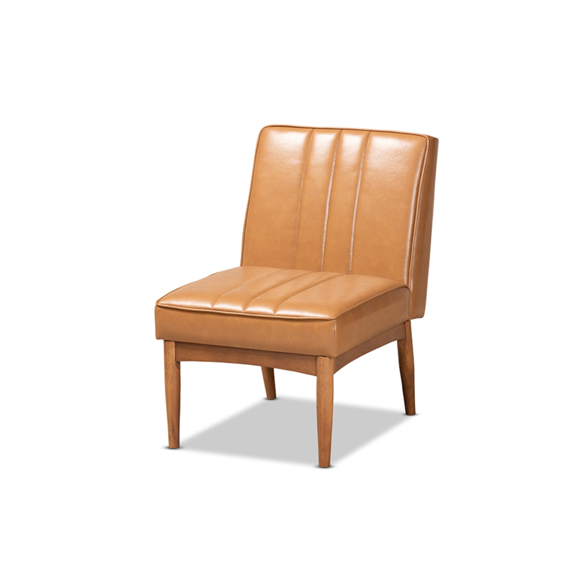 Baxton Studio Daymond Mid-Century Modern Tan Faux Leather Upholstered and Walnut Brown Finished Wood Dining Chair