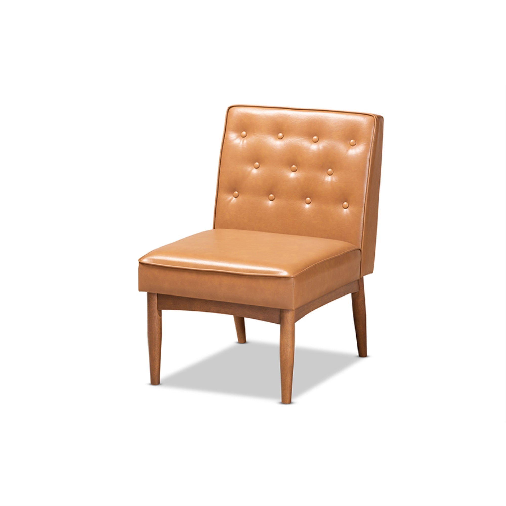 Baxton Studio Riordan Mid-Century Modern Tan Faux Leather Upholstered and Walnut Brown Finished Wood Dining Chair