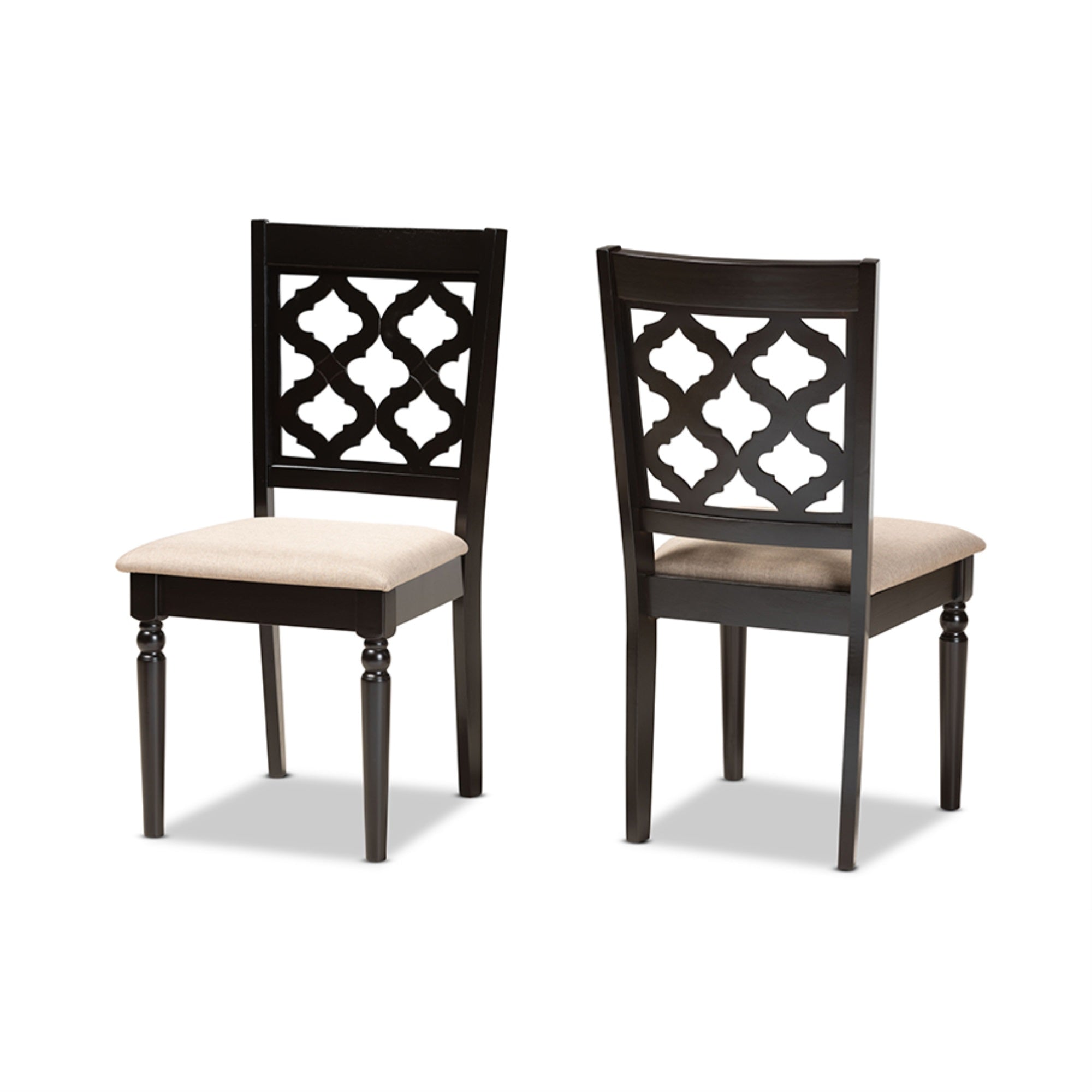 Baxton Studio Ramiro Modern and Contemporary Sand Fabric Upholstered and Dark Brown Finished Wood 2-Piece Dining Chair Set