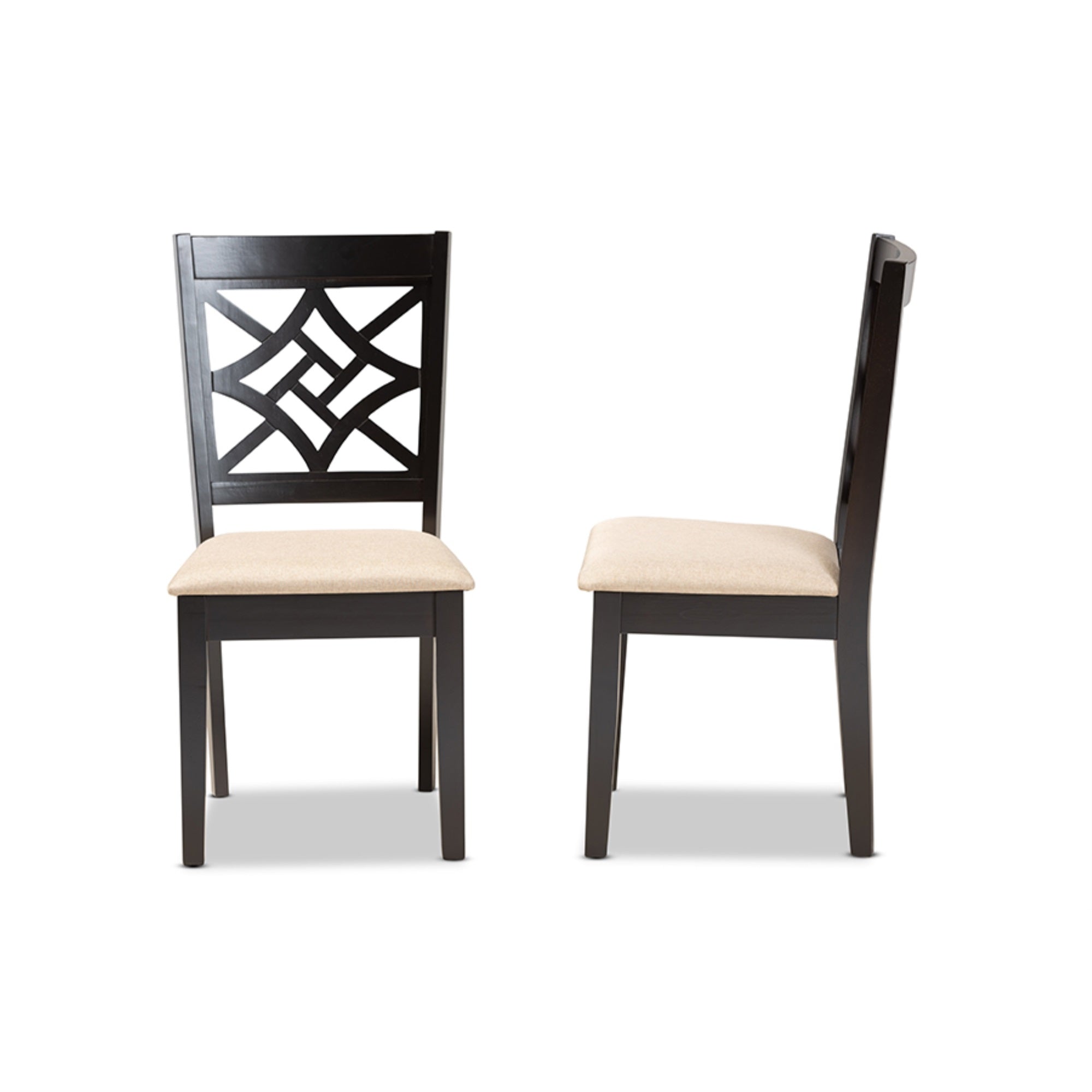 Baxton Studio Nicolette Modern And Contemporary Sand Fabric Upholstered And Dark Brown Finished Wood 2-Piece Dining Chair Set