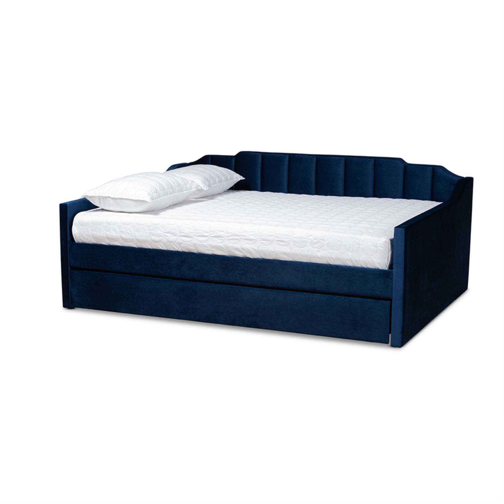 Baxton Studio Lennon Modern and Contemporary Navy Blue Velvet Fabric Upholstered Queen Size Daybed with Trundle