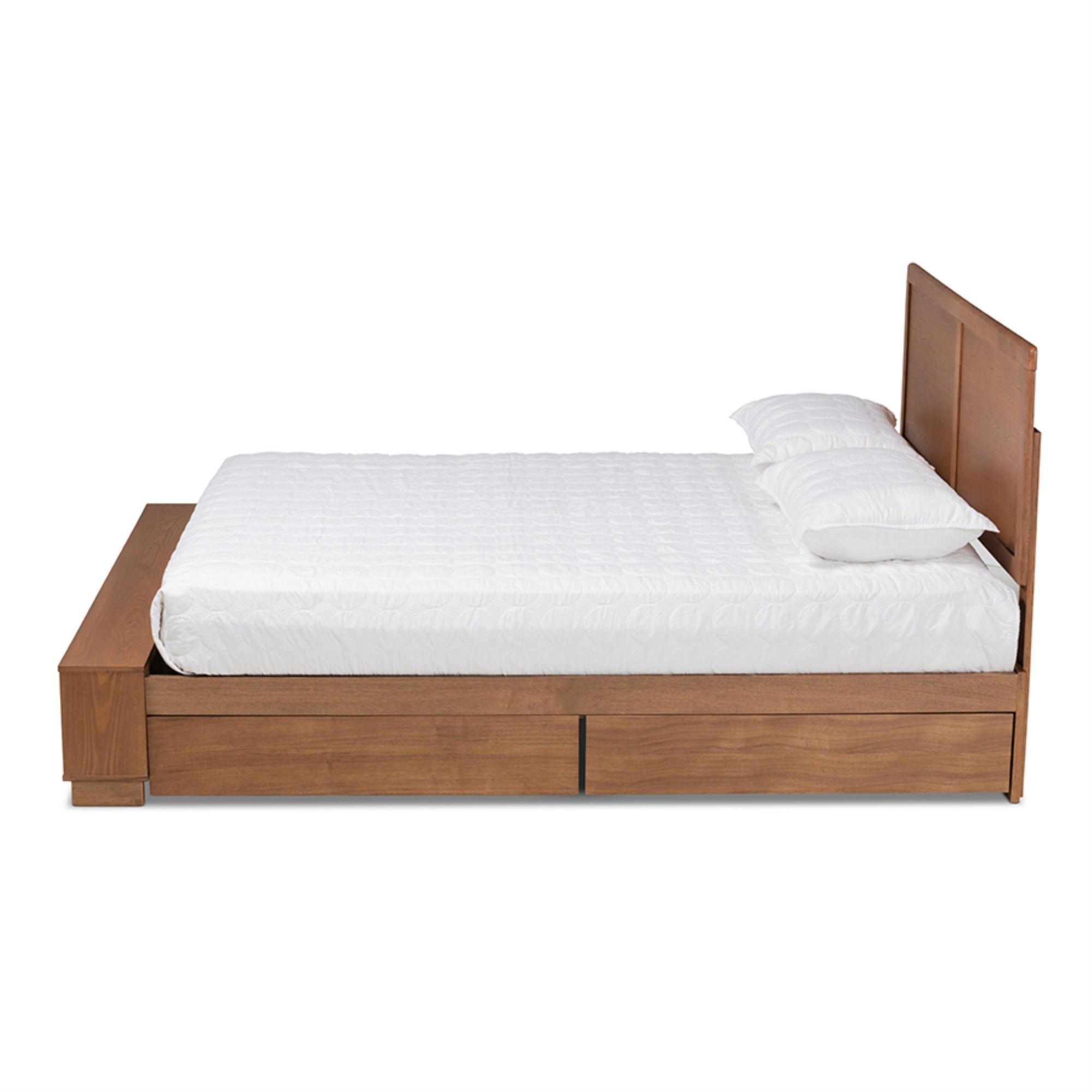 Baxton Studio Tamsin Modern Transitional Ash Walnut Brown Finished Wood Queen Size 4-Drawer Platform Storage Bed With Built-In S
