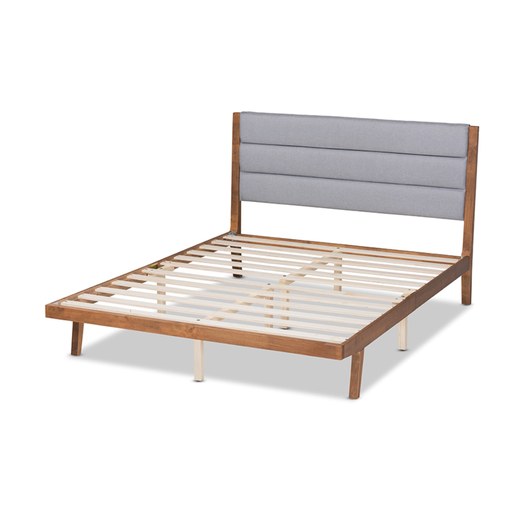 Baxton Studio Jarlan Modern And Contemporary Transitional Grey Fabric Upholstered And Walnut Brown Finished Wood Queen Size Plat