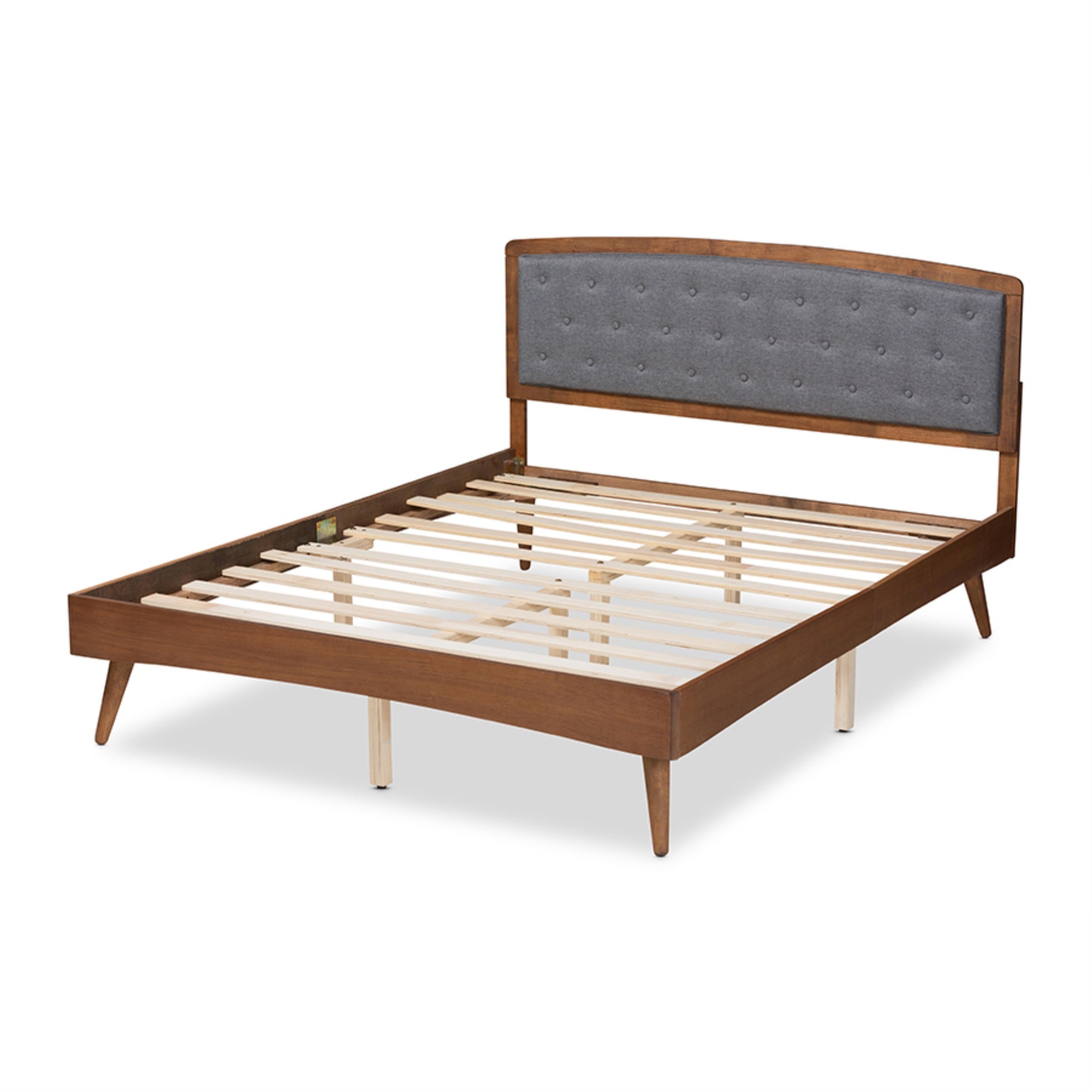 Baxton Studio Ratana Mid-Century Modern Transitional Grey Fabric Upholstered And Walnut Brown Finished Wood King Size Platform B