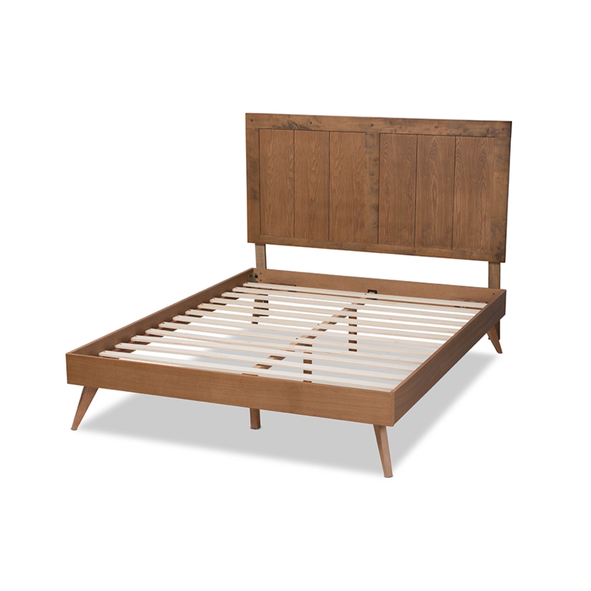 Baxton Studio Amira Mid-Century Modern Transitional Ash Walnut Finished Wood King Size Platform Bed
