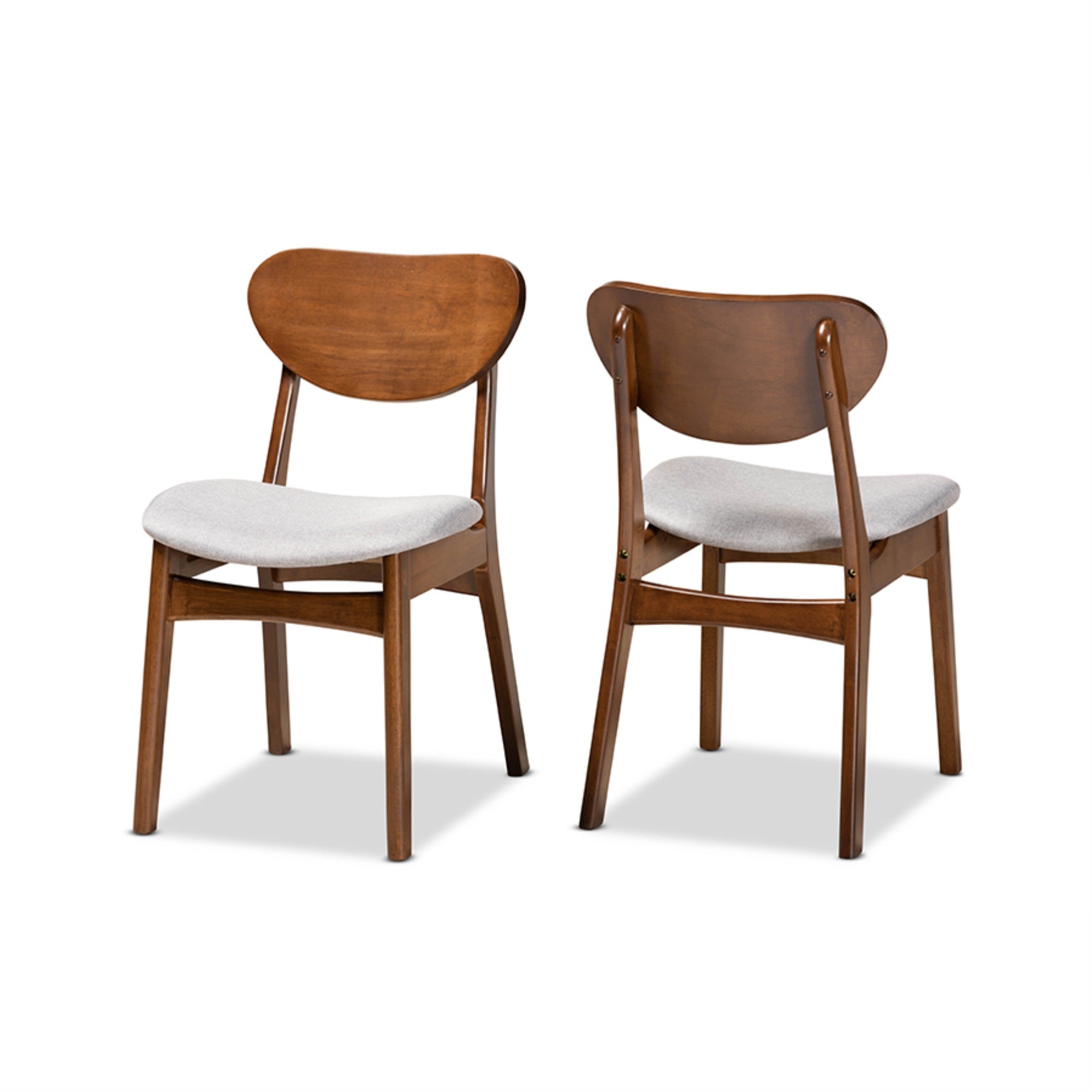 Baxton Studio Katya Mid-Century Modern Grey Fabric Upholstered and Walnut Brown Finished Wood 2-Piece Dining Chair Set