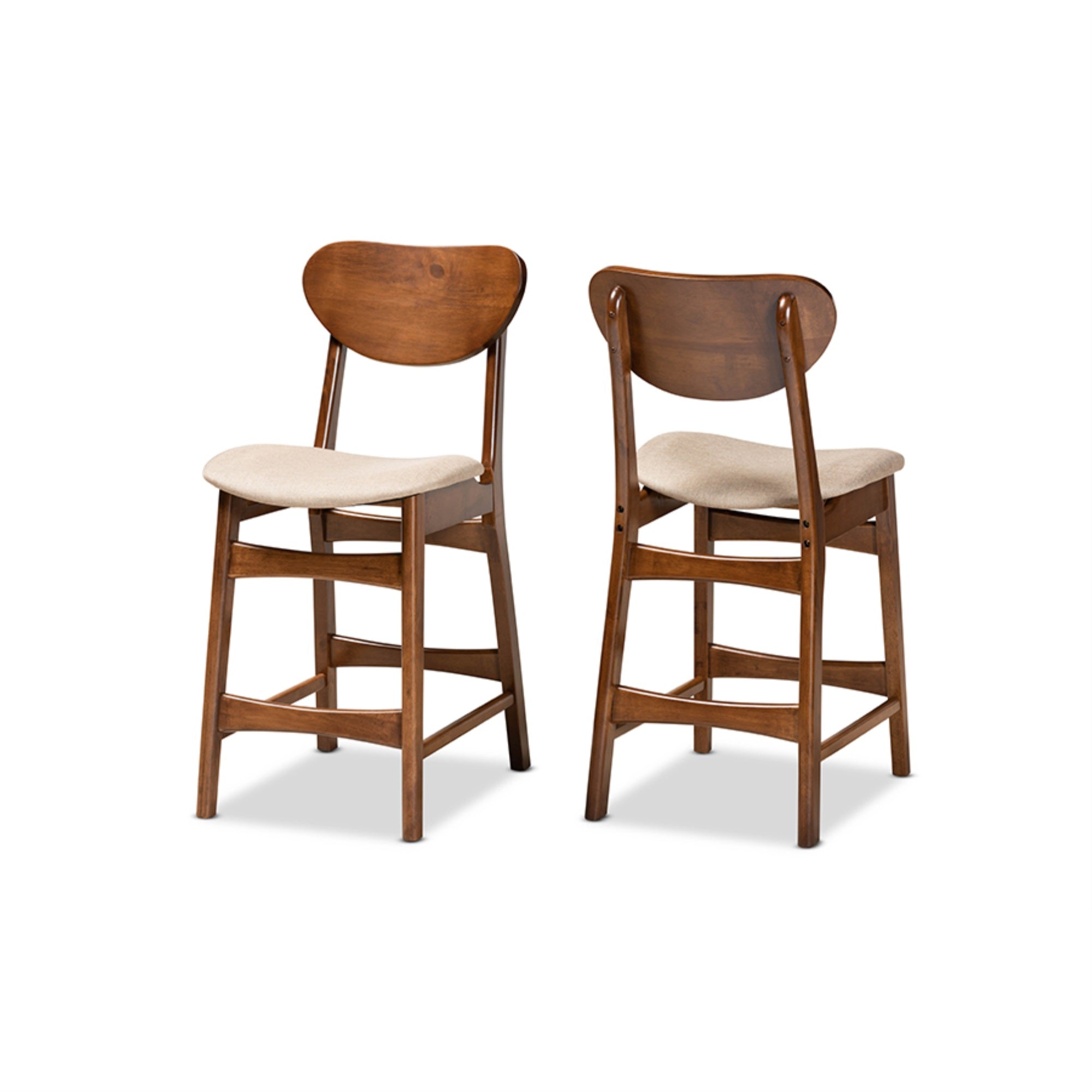 Baxton Studio Katya Mid-Century Modern Sand Fabric Upholstered and Walnut Brown Finished Wood 2-Piece Counter Stool Set