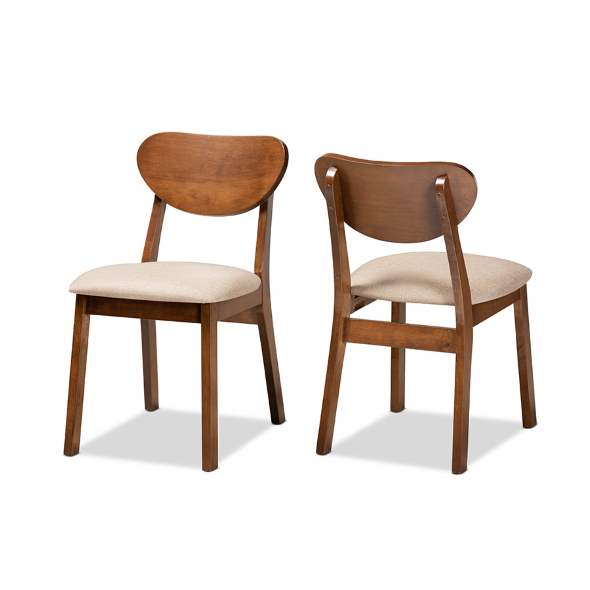 Baxton Studio Damara Mid-Century Modern Sand Fabric Upholstered and Walnut Brown Finished Wood 2-Piece Dining Chair Set