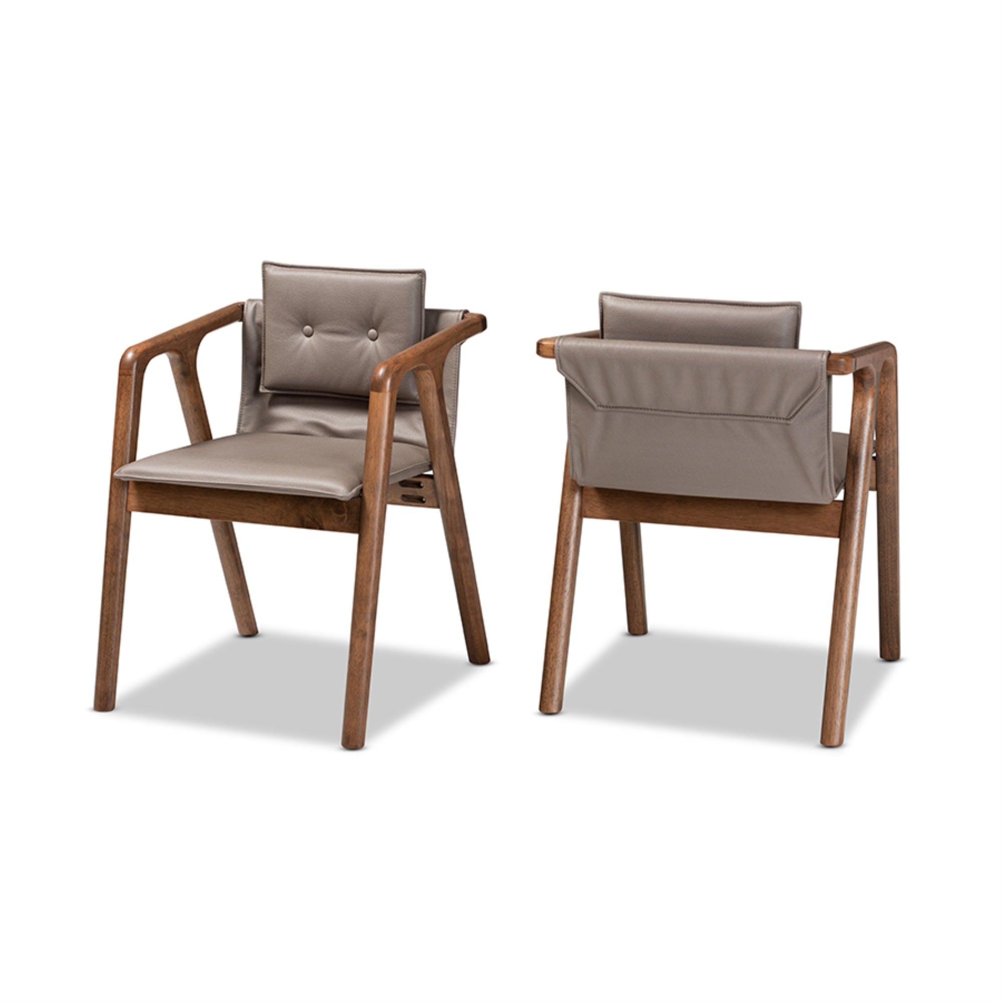 Baxton Studio Marcena Mid-Century Modern Grey Imitation Leather Upholstered and Walnut Brown Finished Wood 2-Piece Dining Chair Set