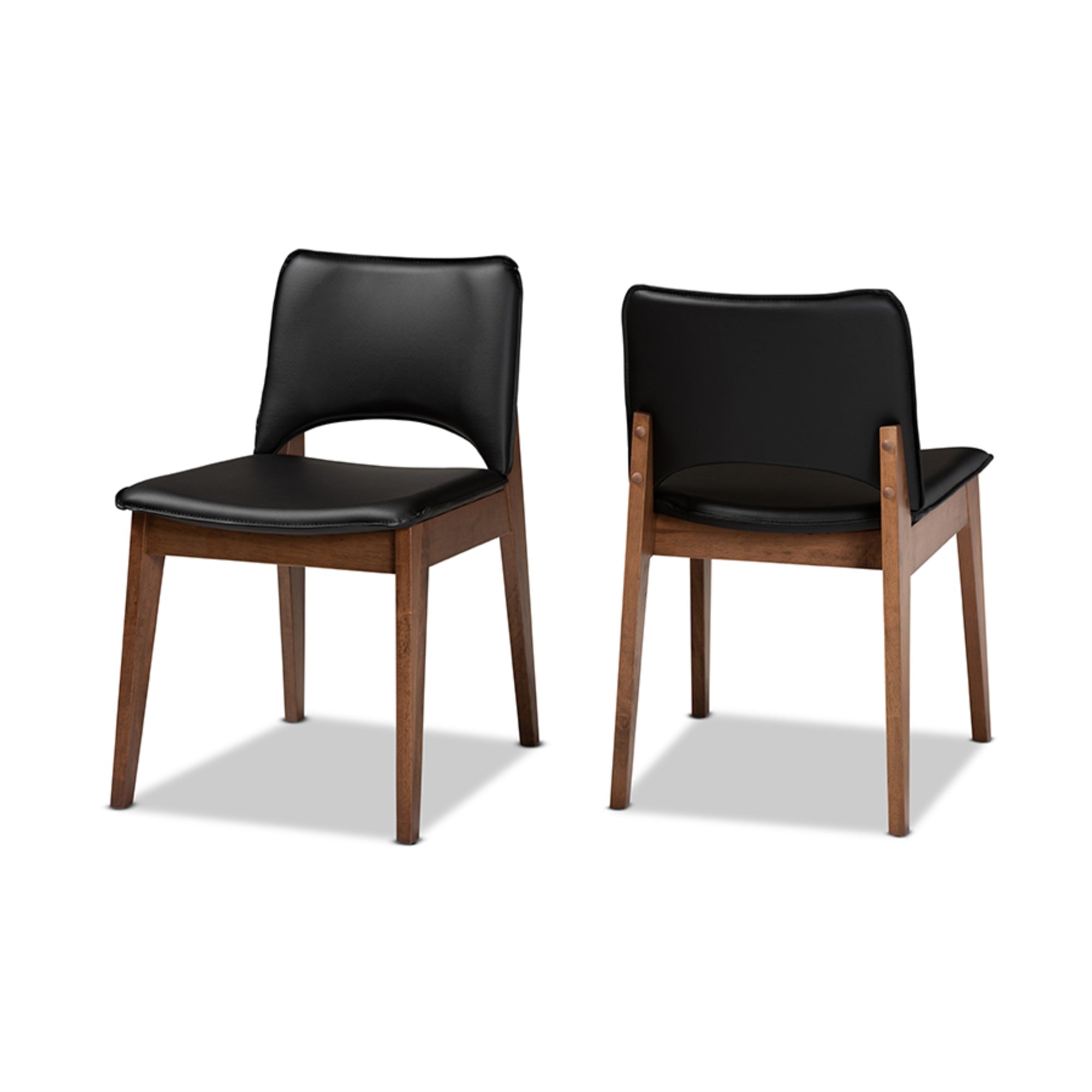 Baxton Studio Afton Mid-Century Modern Black Faux Leather Upholstered and Walnut Brown Finished Wood 2-Piece Dining Chair Set