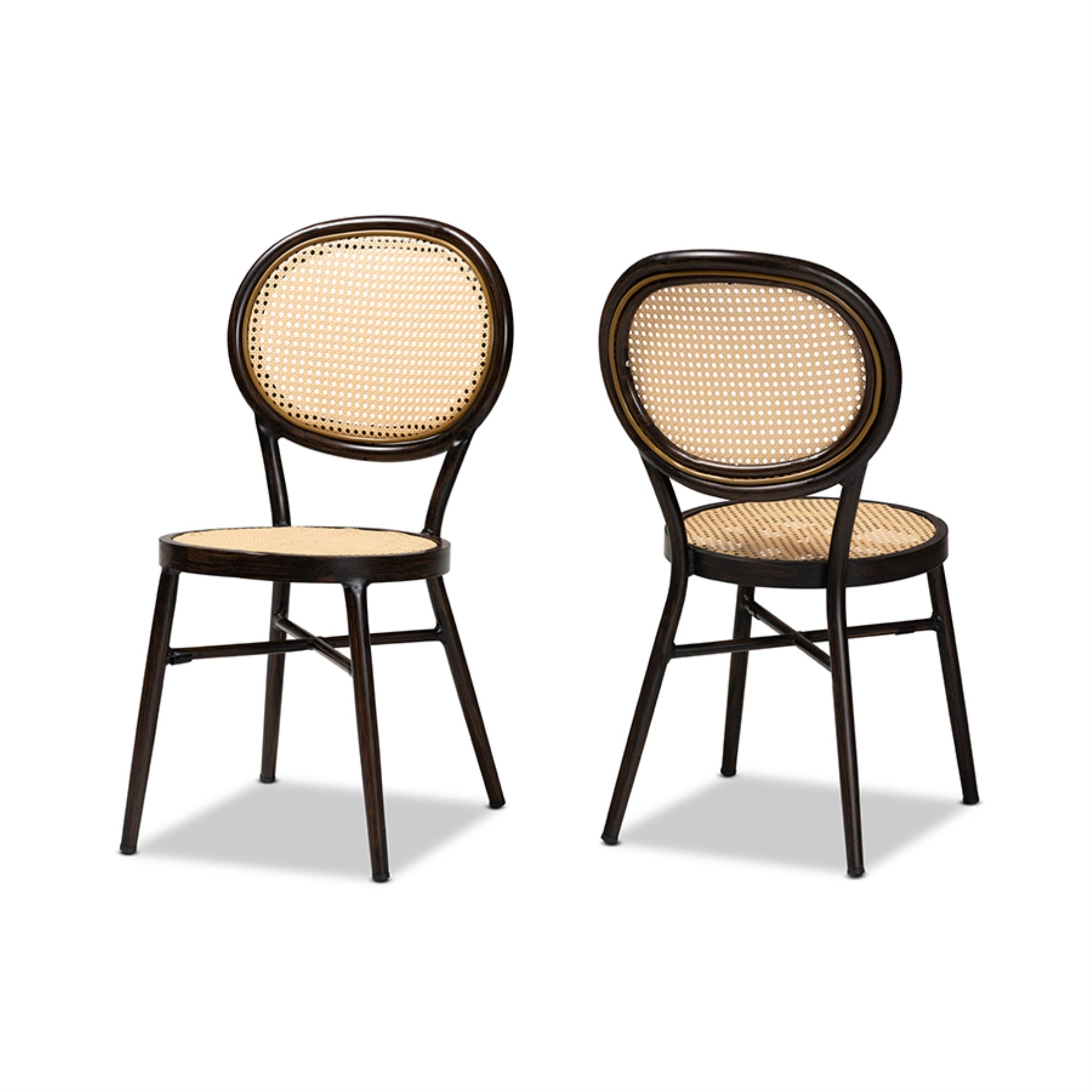 Baxton Studio Thalia Mid-Century Modern Dark Brown Finished Metal and Synthetic Rattan 2-Piece Outdoor Dining Chair Set
