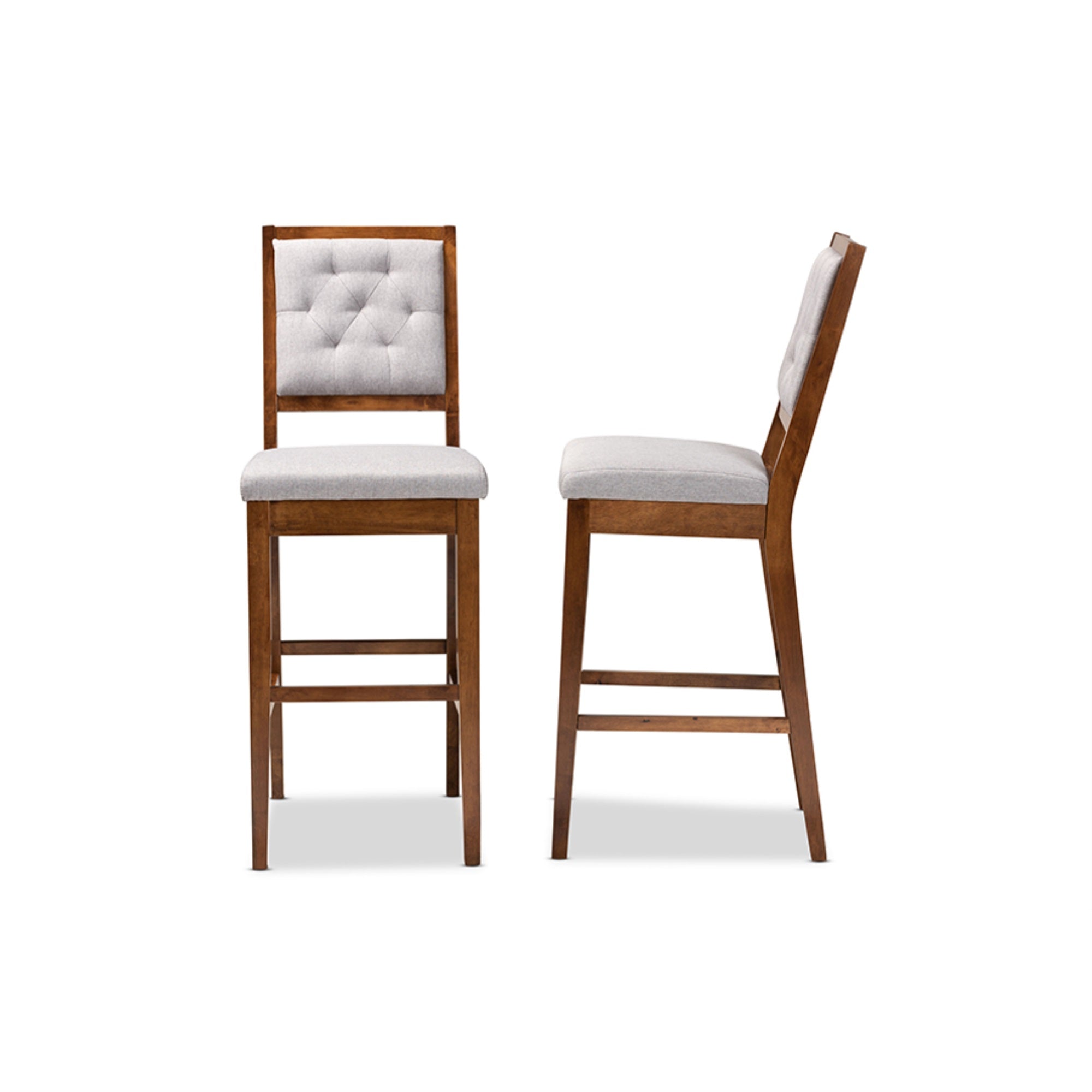 Baxton Studio Gideon Modern And Contemporary Grey Fabric Upholstered And Walnut Brown Finished Wood 2-Piece Bar Stool Set