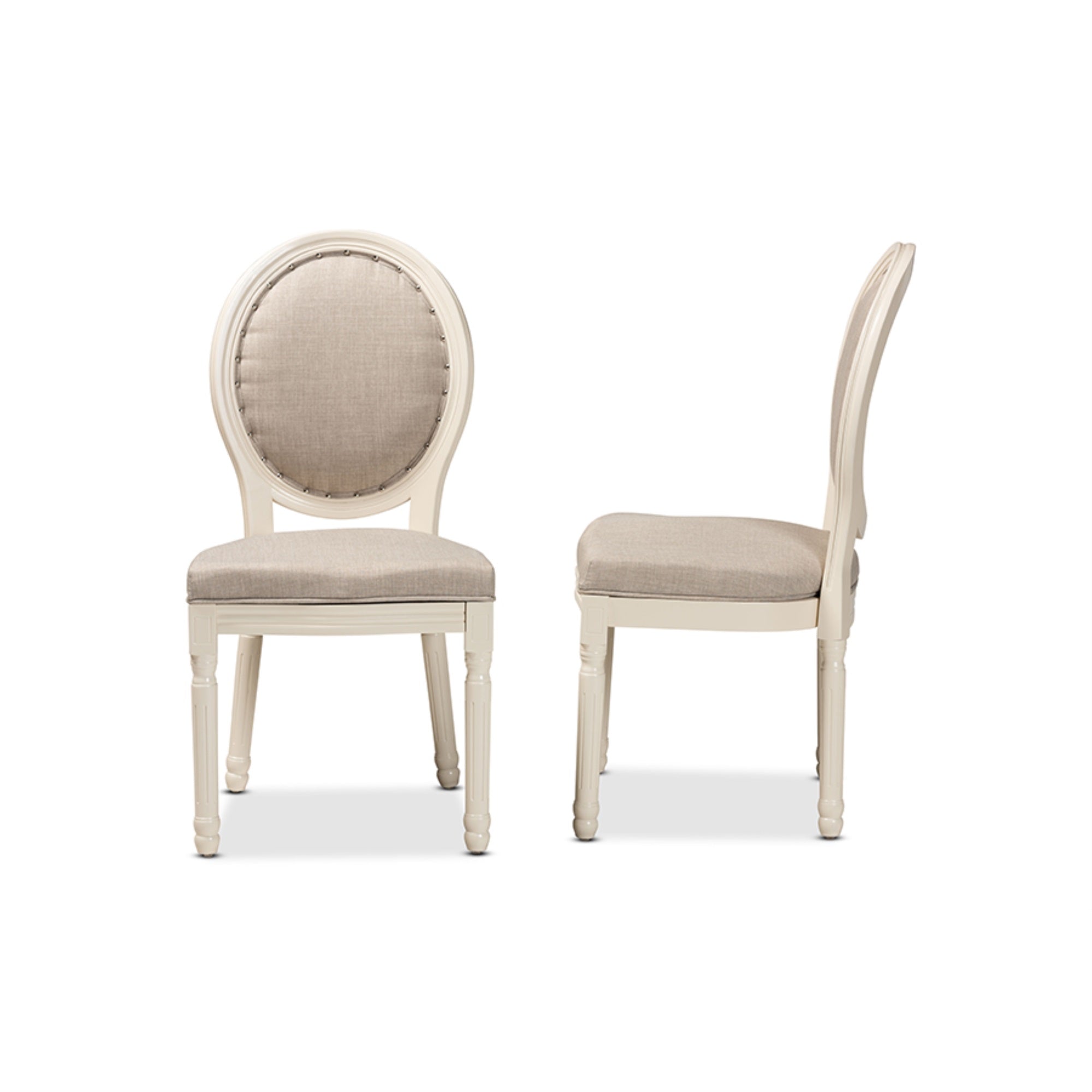 Baxton Studio Louis Traditional French Inspired Grey Fabric Upholstered And White Finished Wood 2-Piece Dining Chair Set