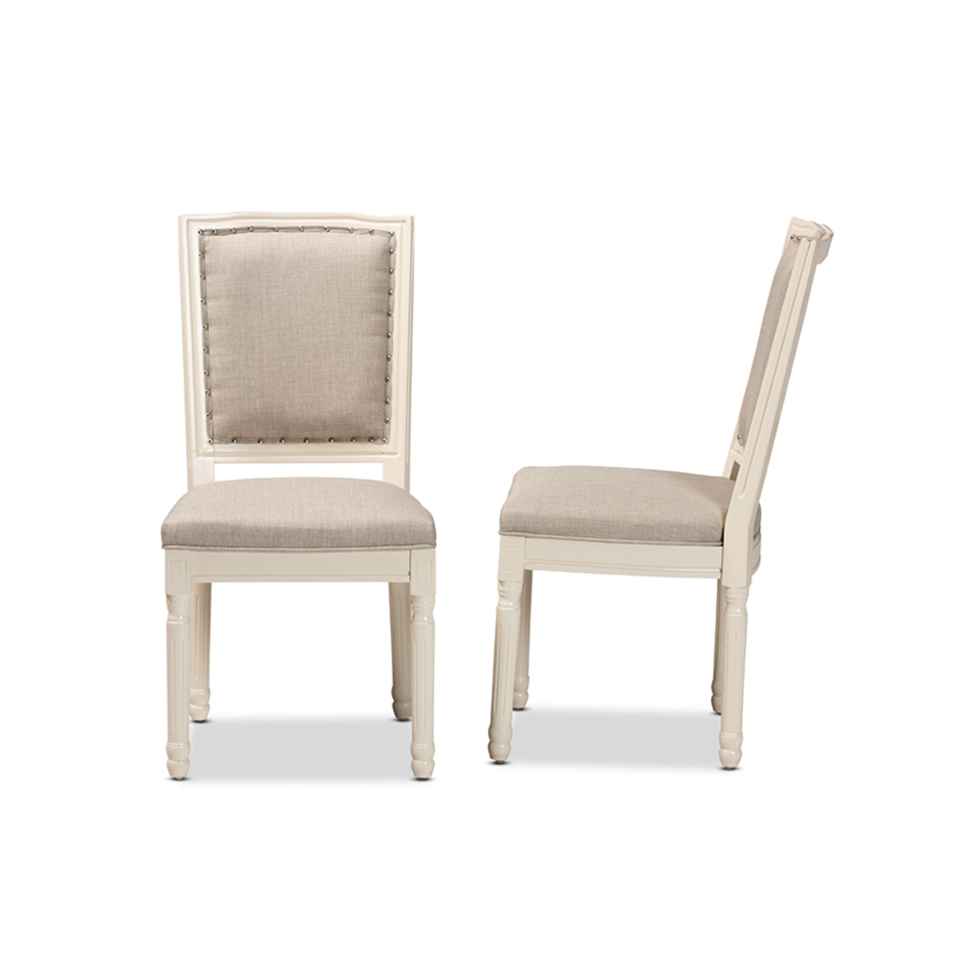 Baxton Studio Louane Traditional French Inspired Grey Fabric Upholstered And White Finished Wood 2-Piece Dining Chair Set