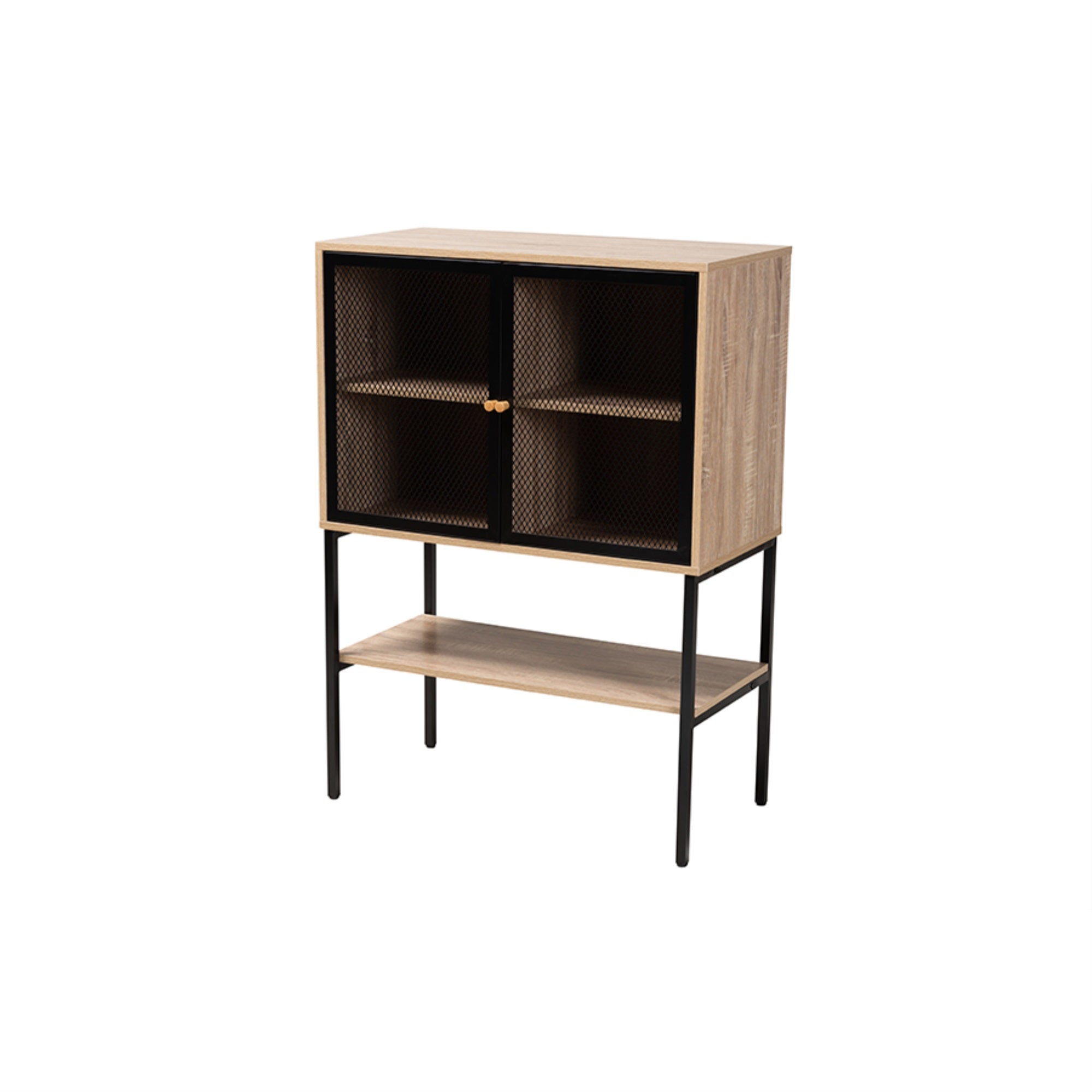 Baxton Studio Asher Modern Industrial Natural Brown Finished Wood and Black Metal 2-Door Sideboard