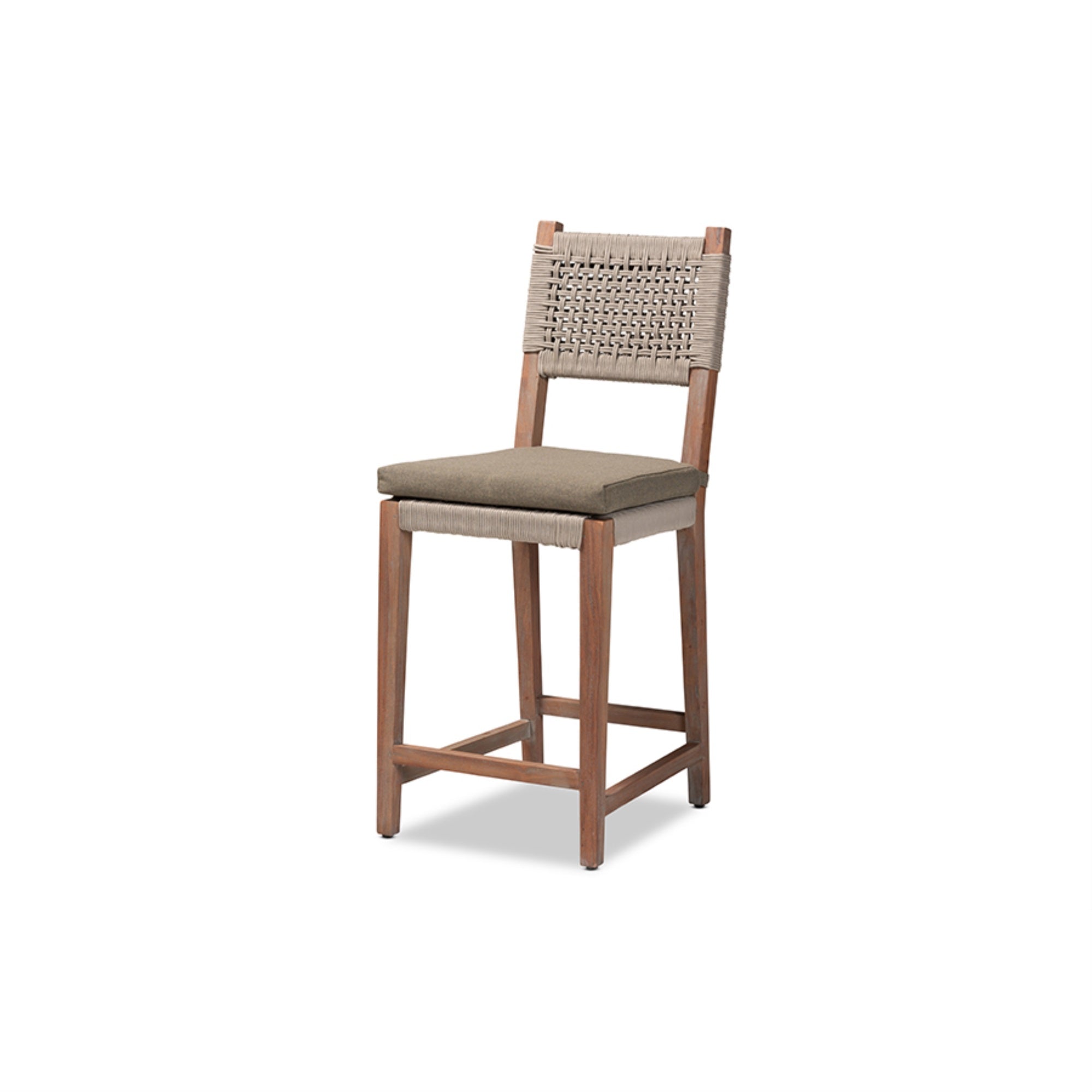 Baxton Studio Heyna Mid-Century Transitional Grey Woven Rope Mahogany Counter Stool