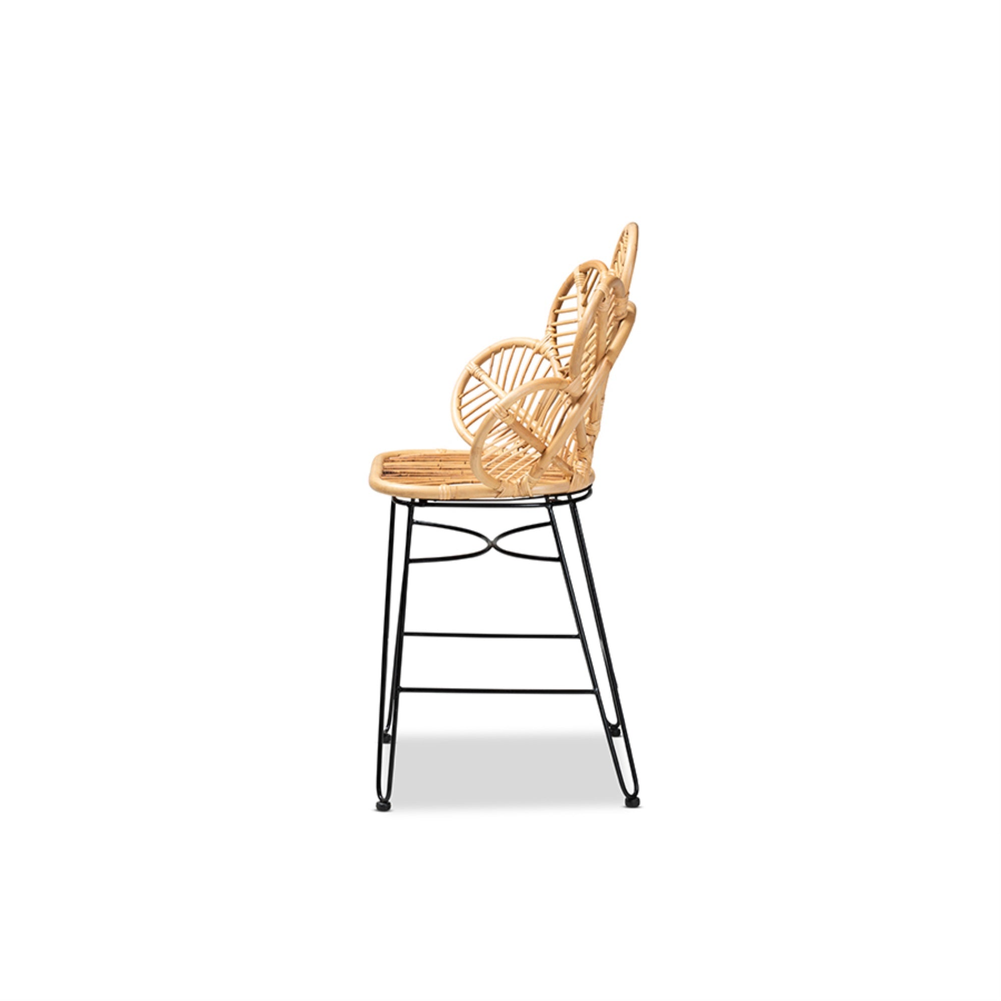 Baxton Studio Garan Modern Bohemian Natural Brown Rattan And Black Metal Counter Stool