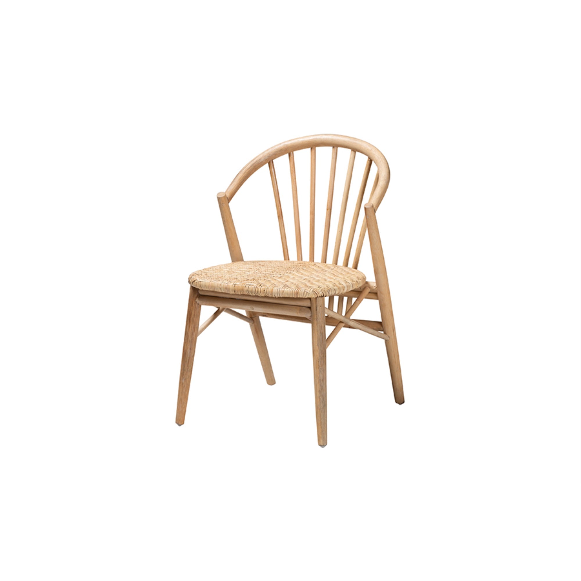 Baxton Studio Kobe Mid-Century Modern Natural Brown Finished Wood and Rattan Dining Chair