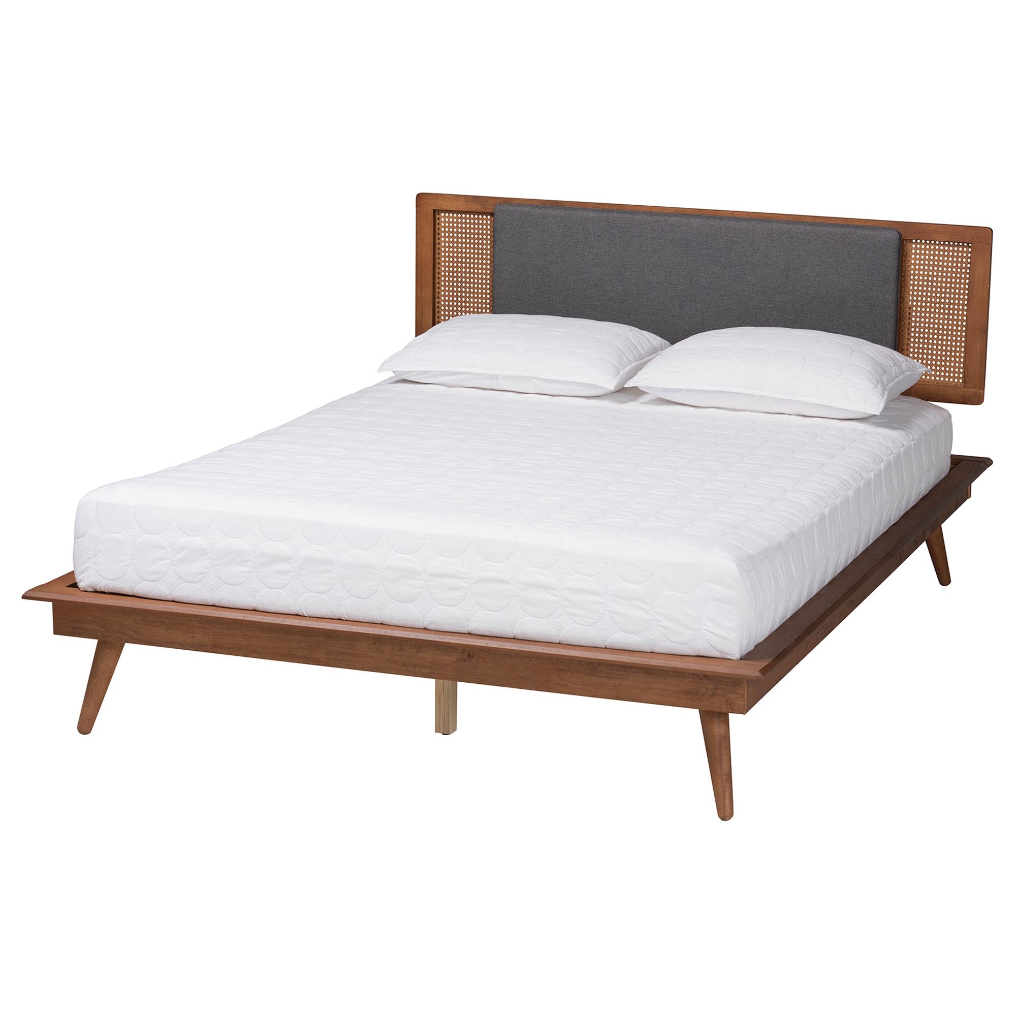 Baxton Studio Delfina Mid-Century Modern Dark Grey Fabric And Walnut Brown Finished Wood Full Size Platform Bed