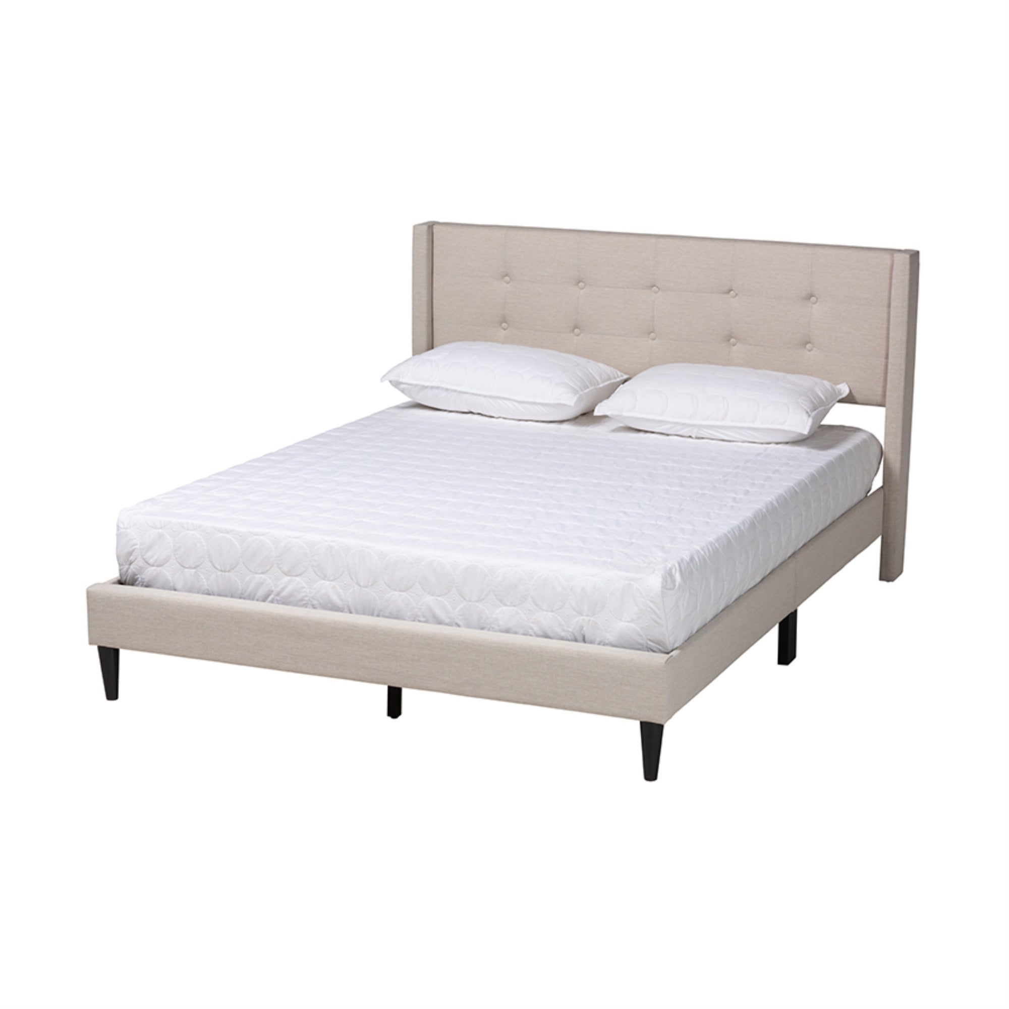 Baxton Studio Casol Mid-Century Modern Transitional Beige Fabric Upholstered Queen Size Platform Bed