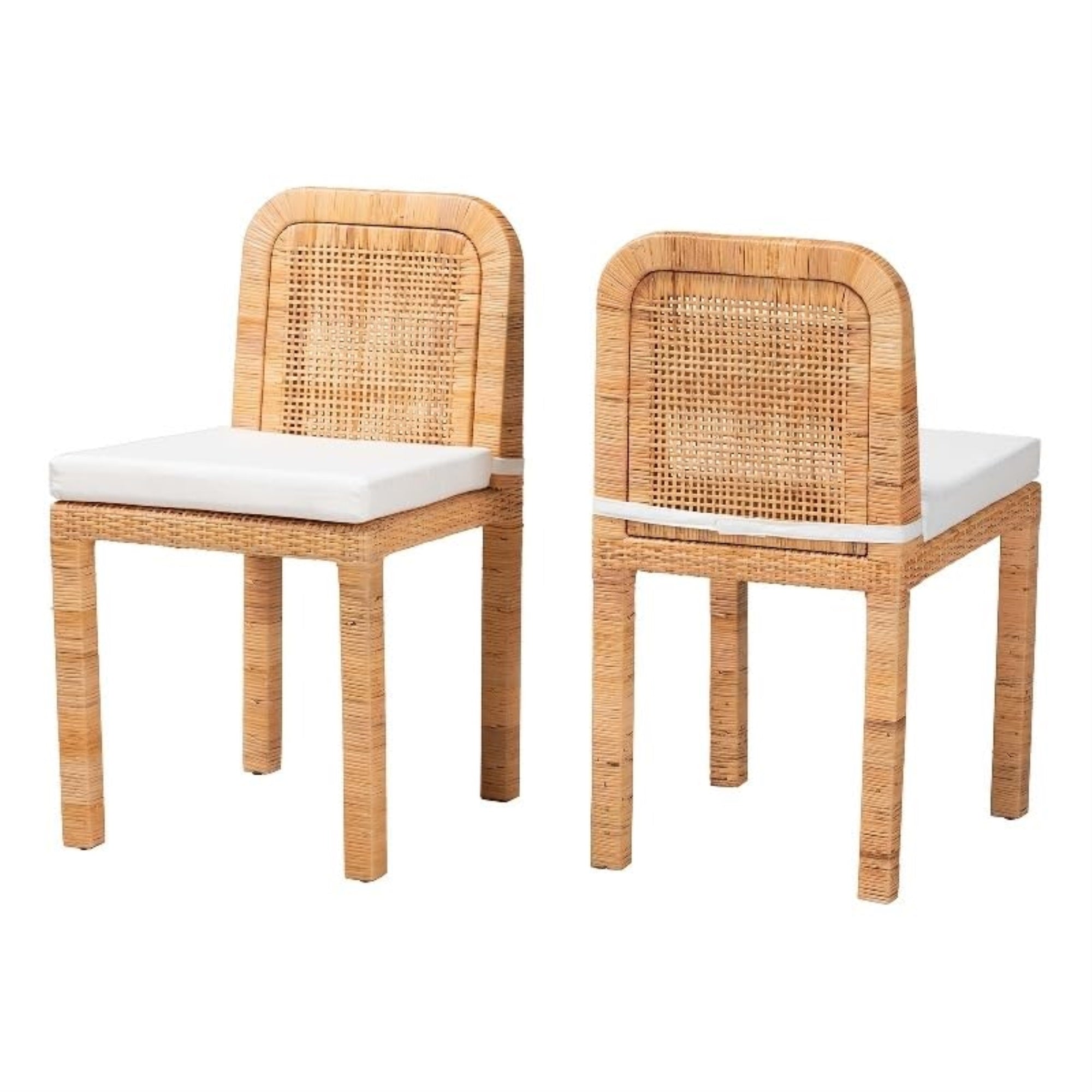 bali & pari Zariah Modern Bohemian Natural Brown Rattan and Mahogany Wood 2-Piece Dining Chair Set