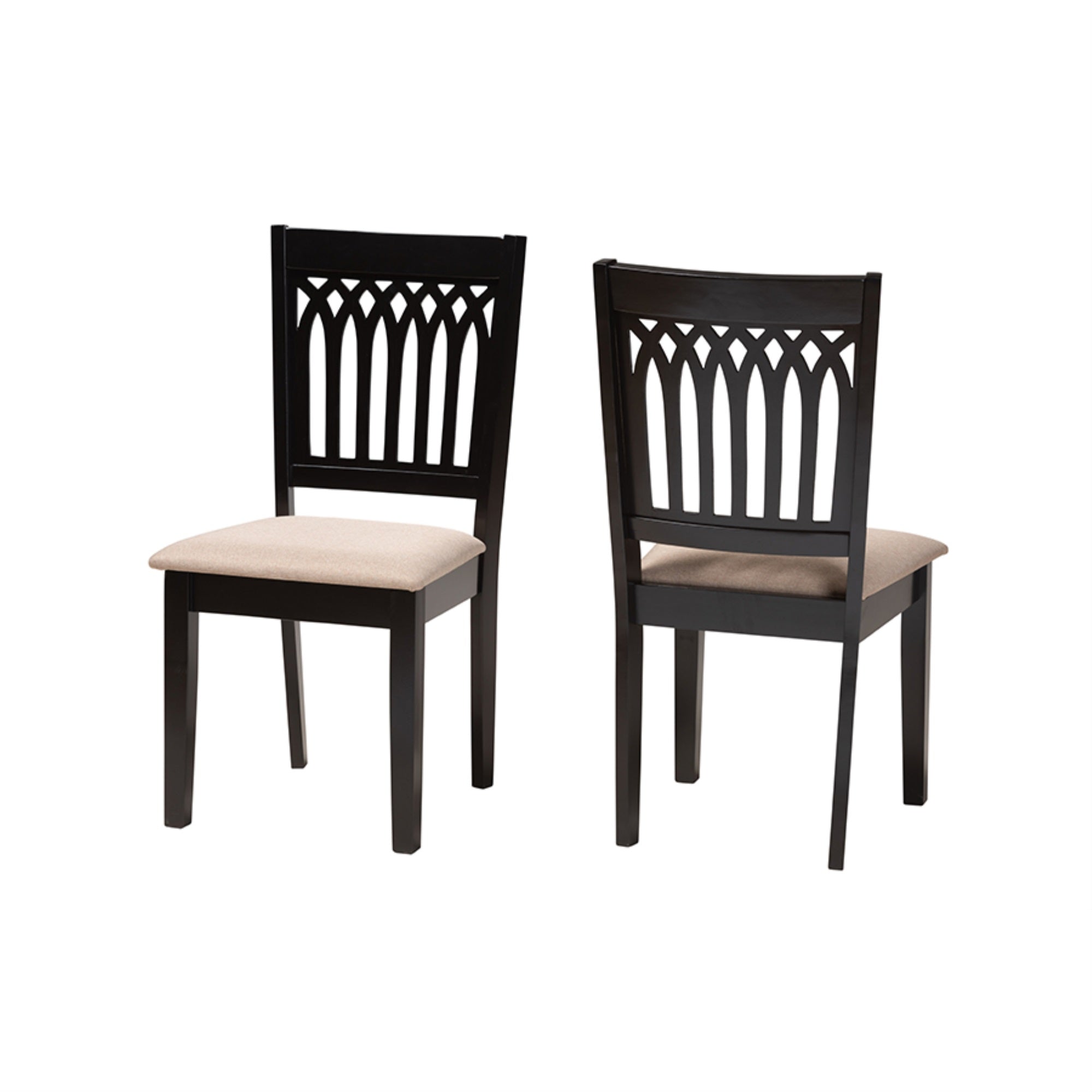 Baxton Studio Genesis Modern Beige Fabric and Dark Brown Finished Wood 2-Piece Dining Chair Set
