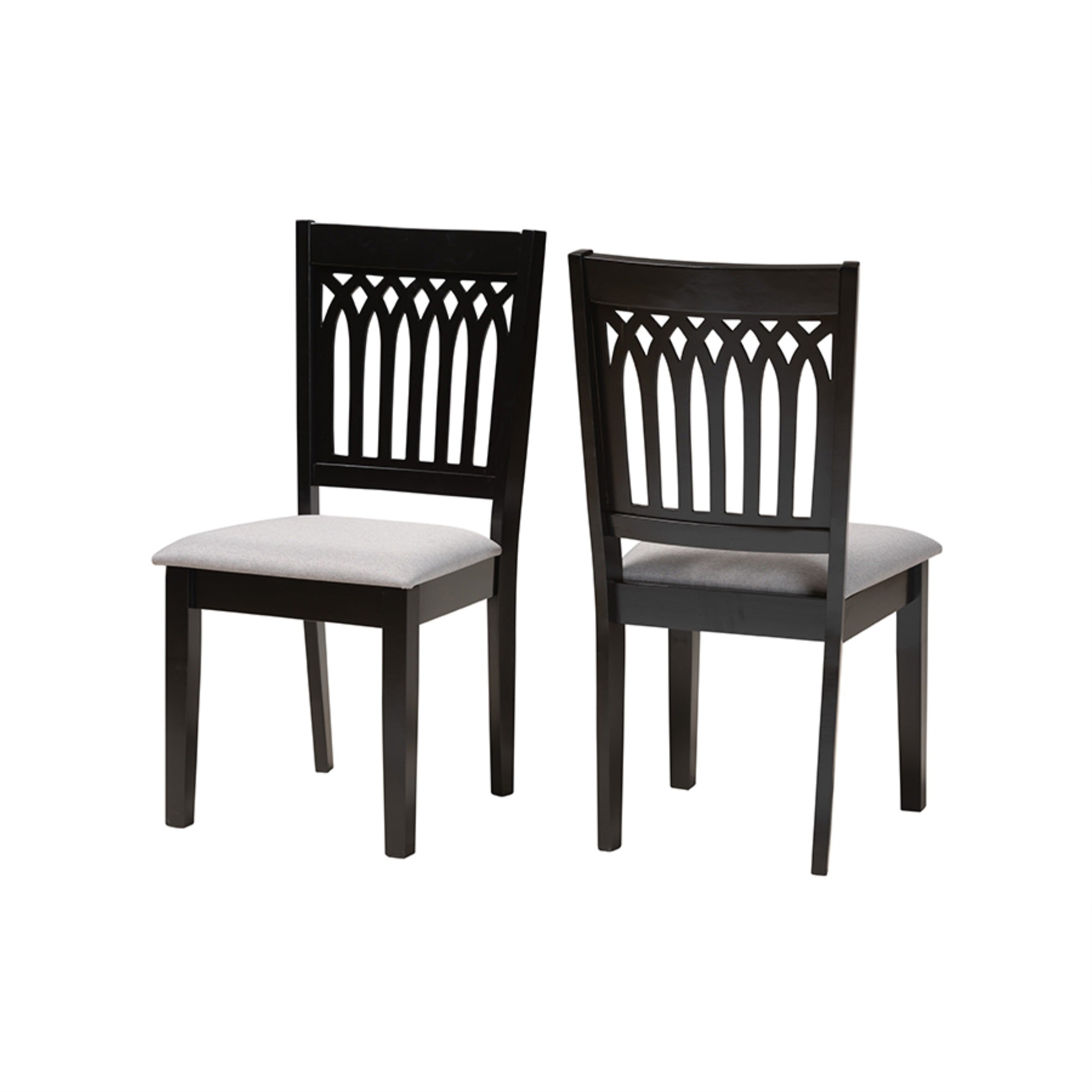 Baxton Studio Genesis Modern Grey Fabric and Dark Brown Finished Wood 2-Piece Dining Chair Set