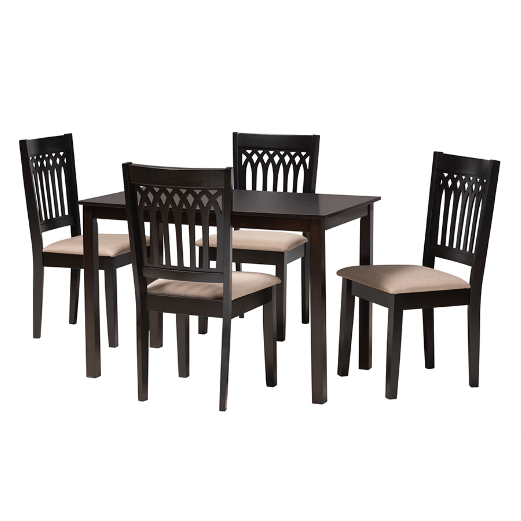 Baxton Studio Genesis Modern Beige Fabric and Dark Brown Finished Wood 5-Piece Dining Set