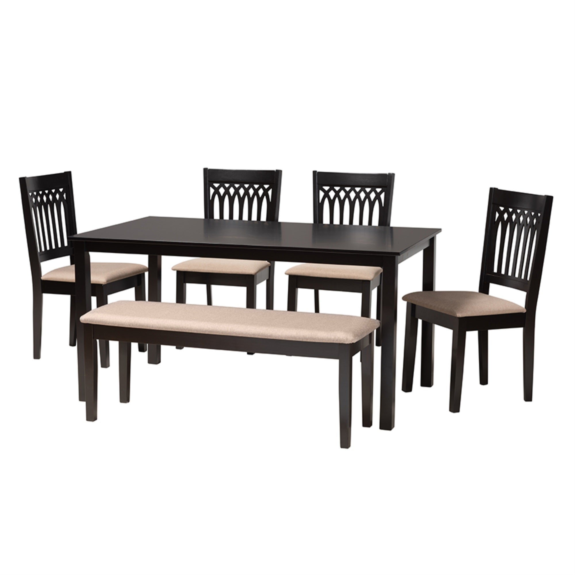 Baxton Studio Genesis Modern Beige Fabric and Dark Brown Finished Wood 6-Piece Dining Set