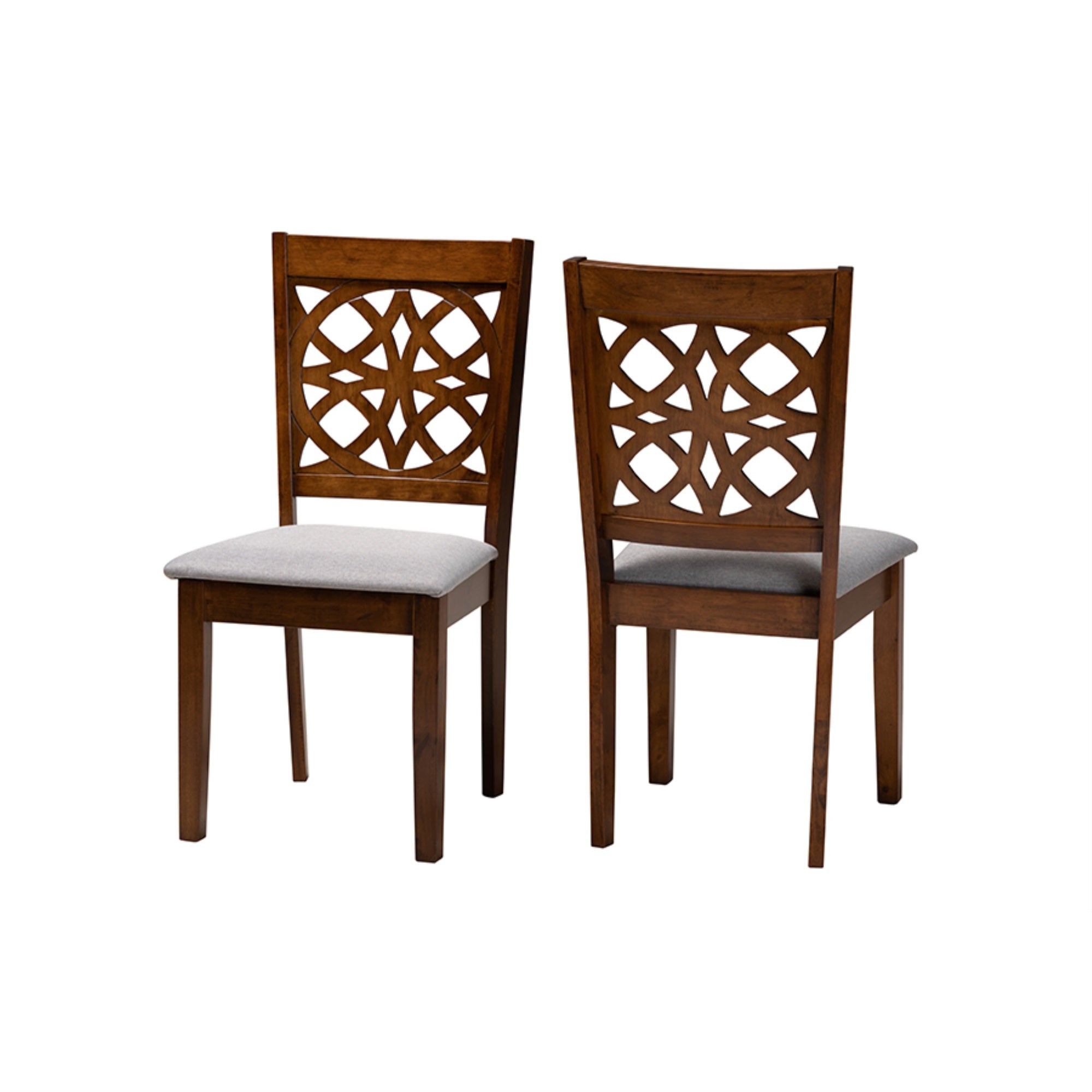 Baxton Studio Abigail Modern Grey Fabric and Walnut Brown Finished Wood 2-Piece Dining Chair Set