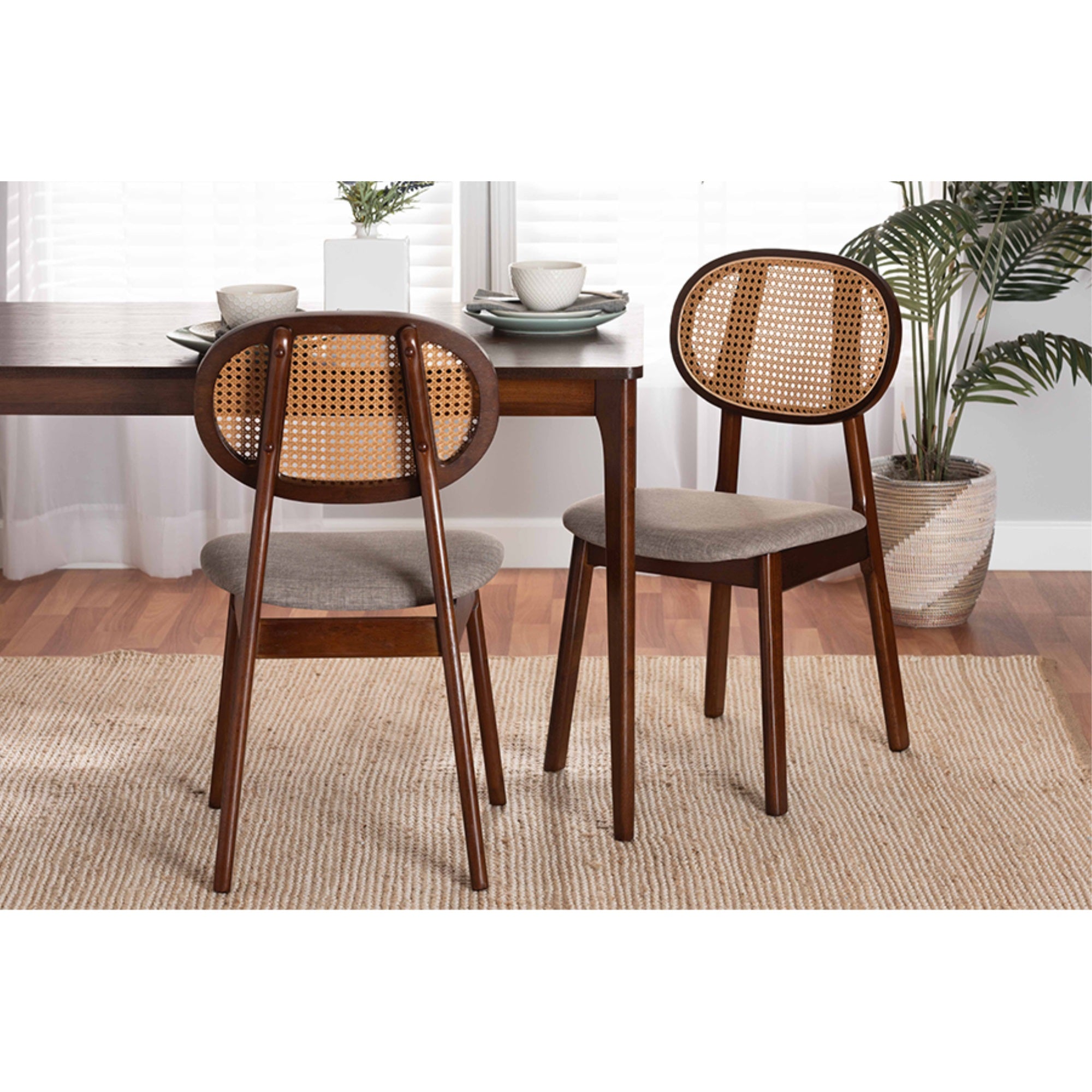 Baxton Studio Darrion Mid-Century Modern Grey Fabric and Walnut Brown Finished Wood 2-Piece Dining Chair Set