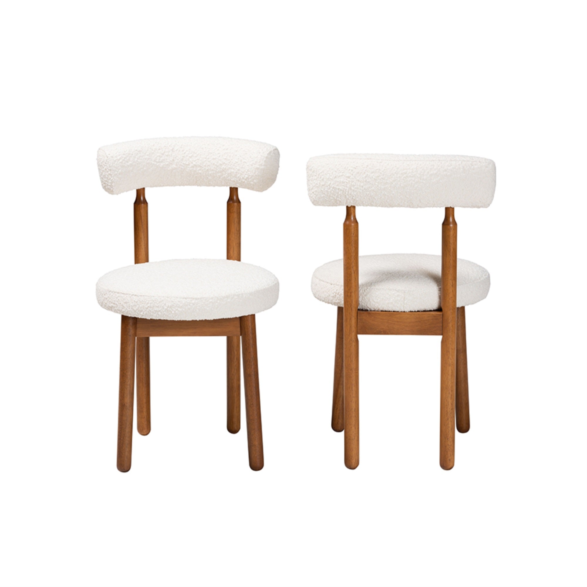 Baxton Studio Edric Modern Japandi Cream Boucle Fabric And Walnut Brown Finished Wood 2-Piece Dining Chair Set