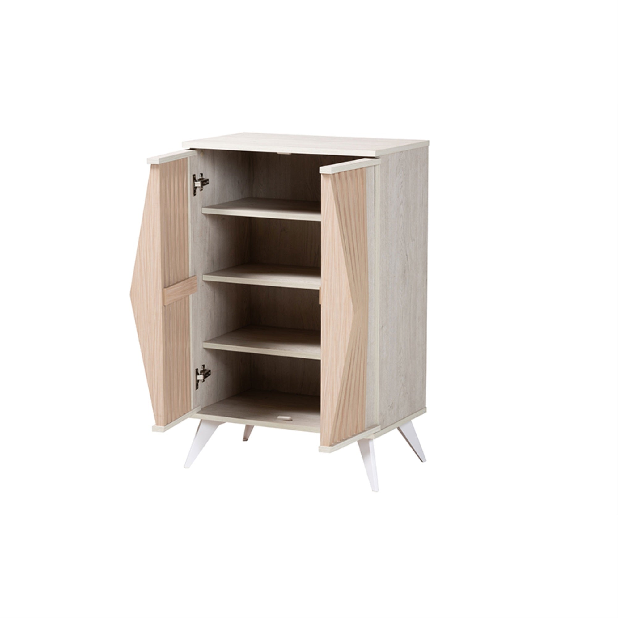Baxton Studio Simona Mid-Century Modern Transitional Light Grey And Brown Wood 2-Door Storage Cabinet
