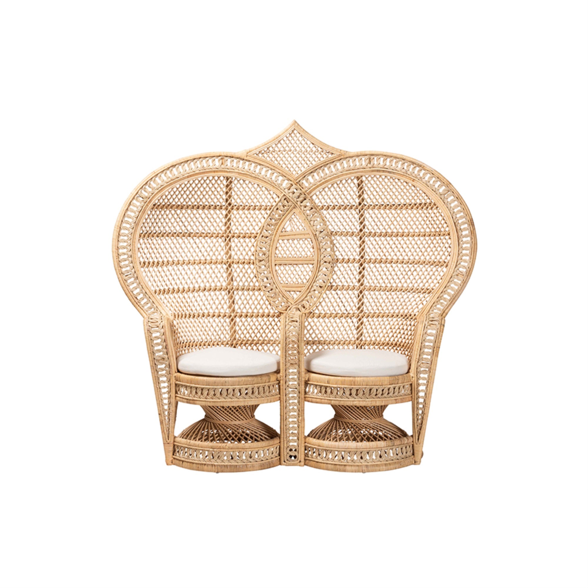 bali & pari Nerita Modern Bohemian Natural Brown Rattan Two-Seater Peacock Chair