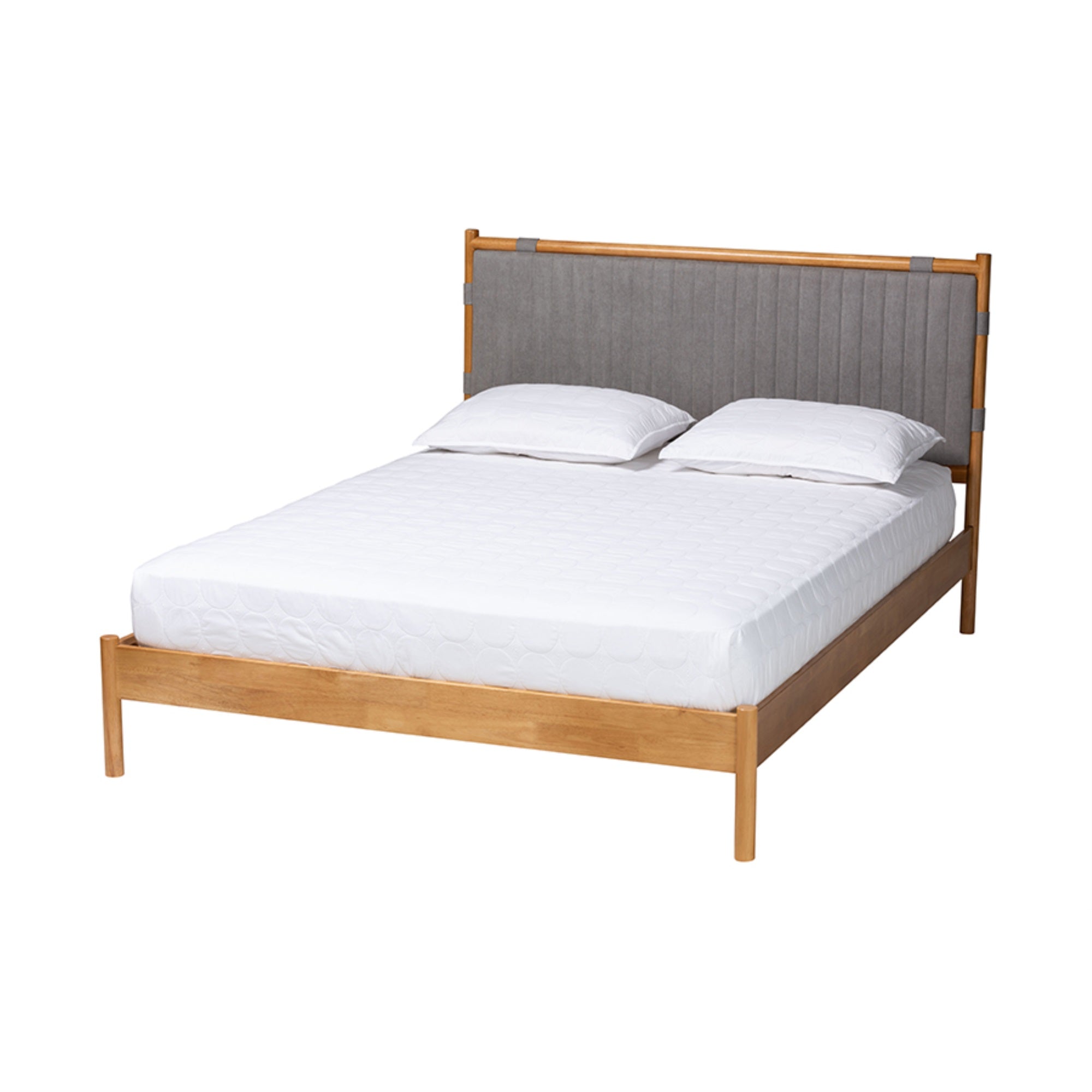 Baxton Studio Jaiana Mid-Century Grey Fabric and Oak Brown Wood Queen Size Bed