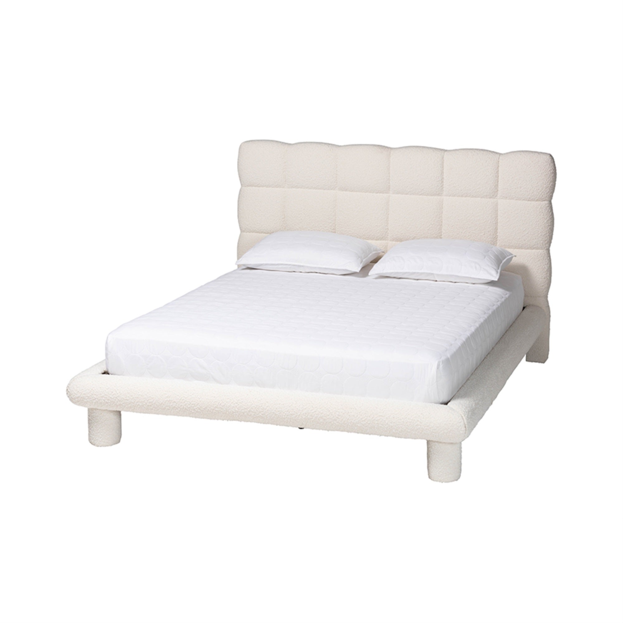 Baxton Studio Ralayna Modern Luxe Ivory Boucle Fabric Queen Size Bed