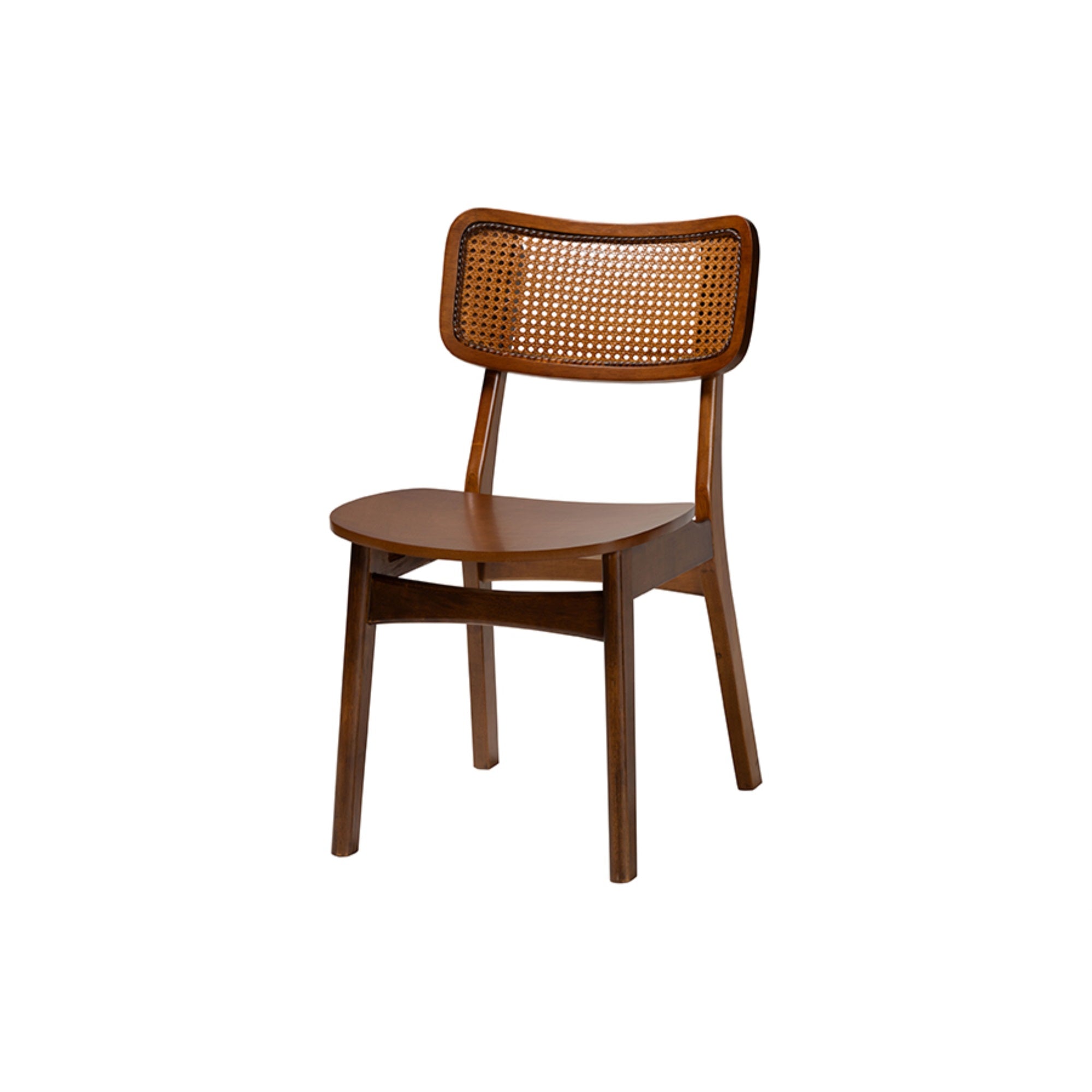 Baxton Studio Linnet Mid-Century Modern Walnut Brown Finished Wood and Rattan 7-Piece Dining Set