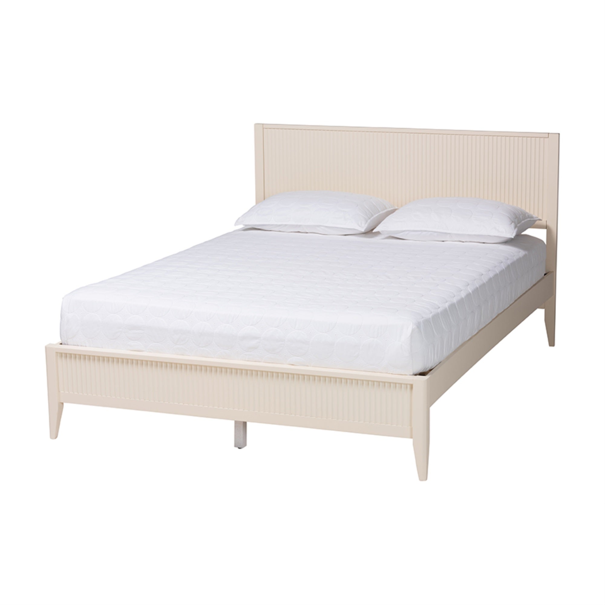Baxton Studio Primrose Mid-Century Ivory Fluted Wood King Size Platform Bed