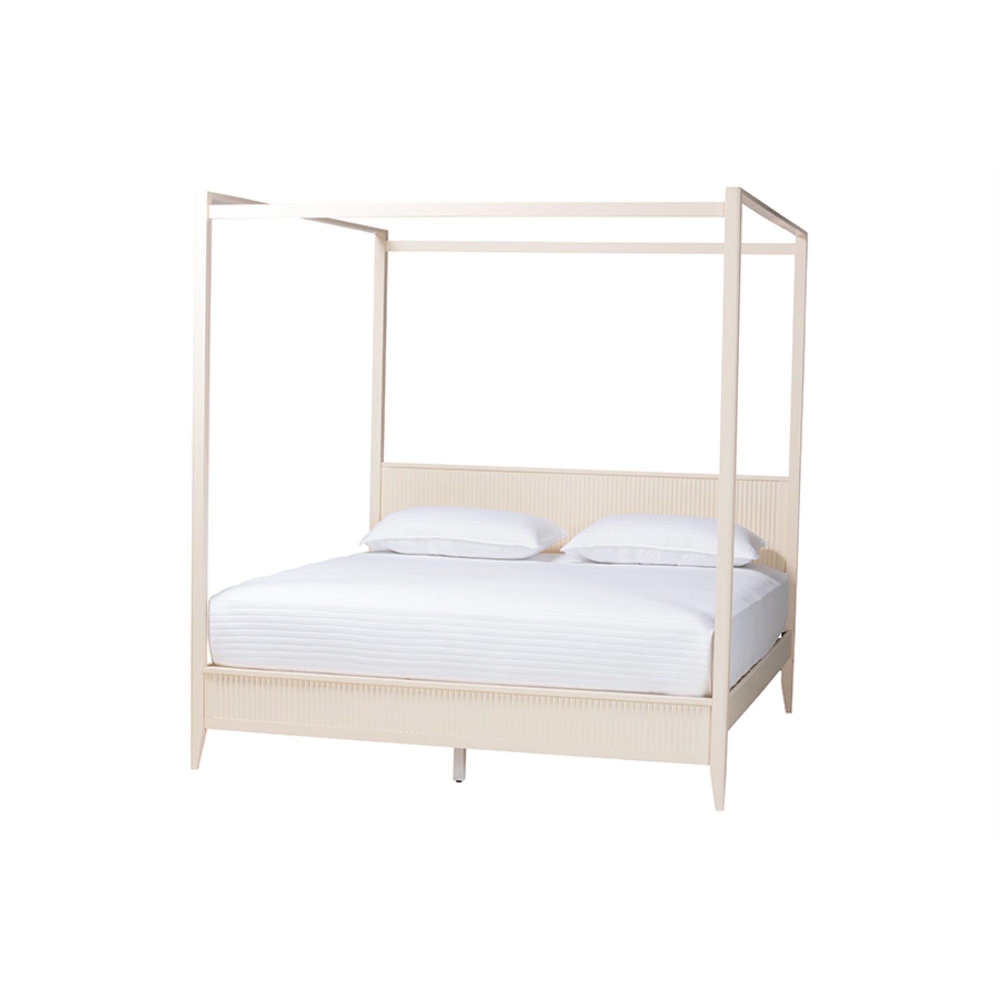 Baxton Studio Primrose Mid-Century Ivory Fluted Wood King Size Canopy Bed