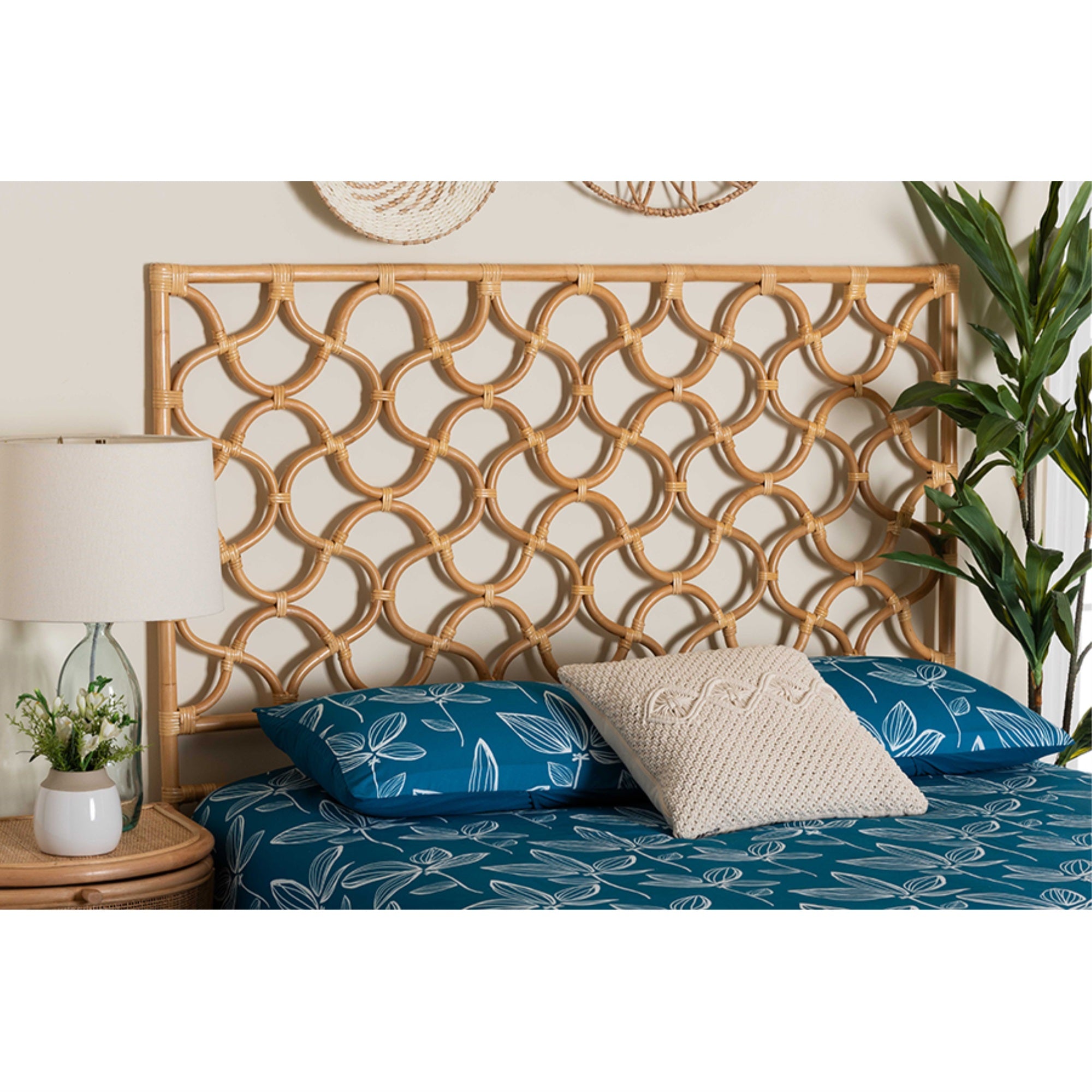 bali & pari Kalcya Bohemian Natural Rattan Queen Size Standalone Headboard