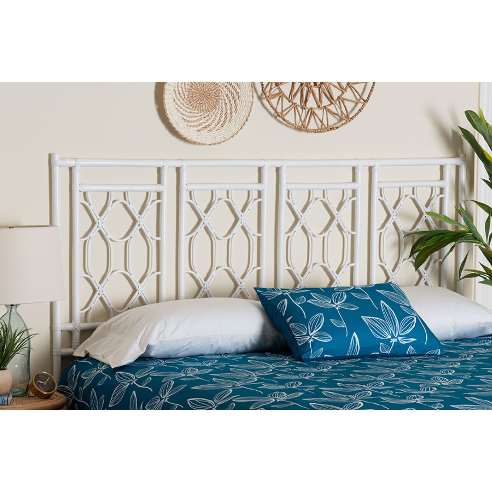 bali & pari Sampson Bohemian White Rattan King Size Standalone Headboard